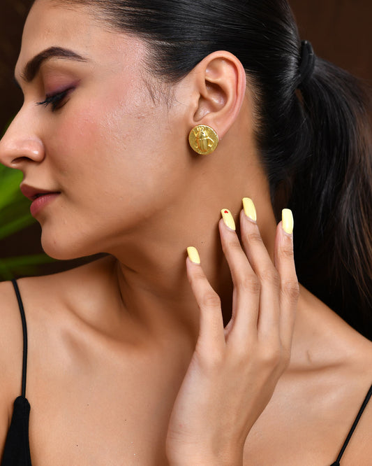VOJ Gold Polished Designer Small Stud Earrings