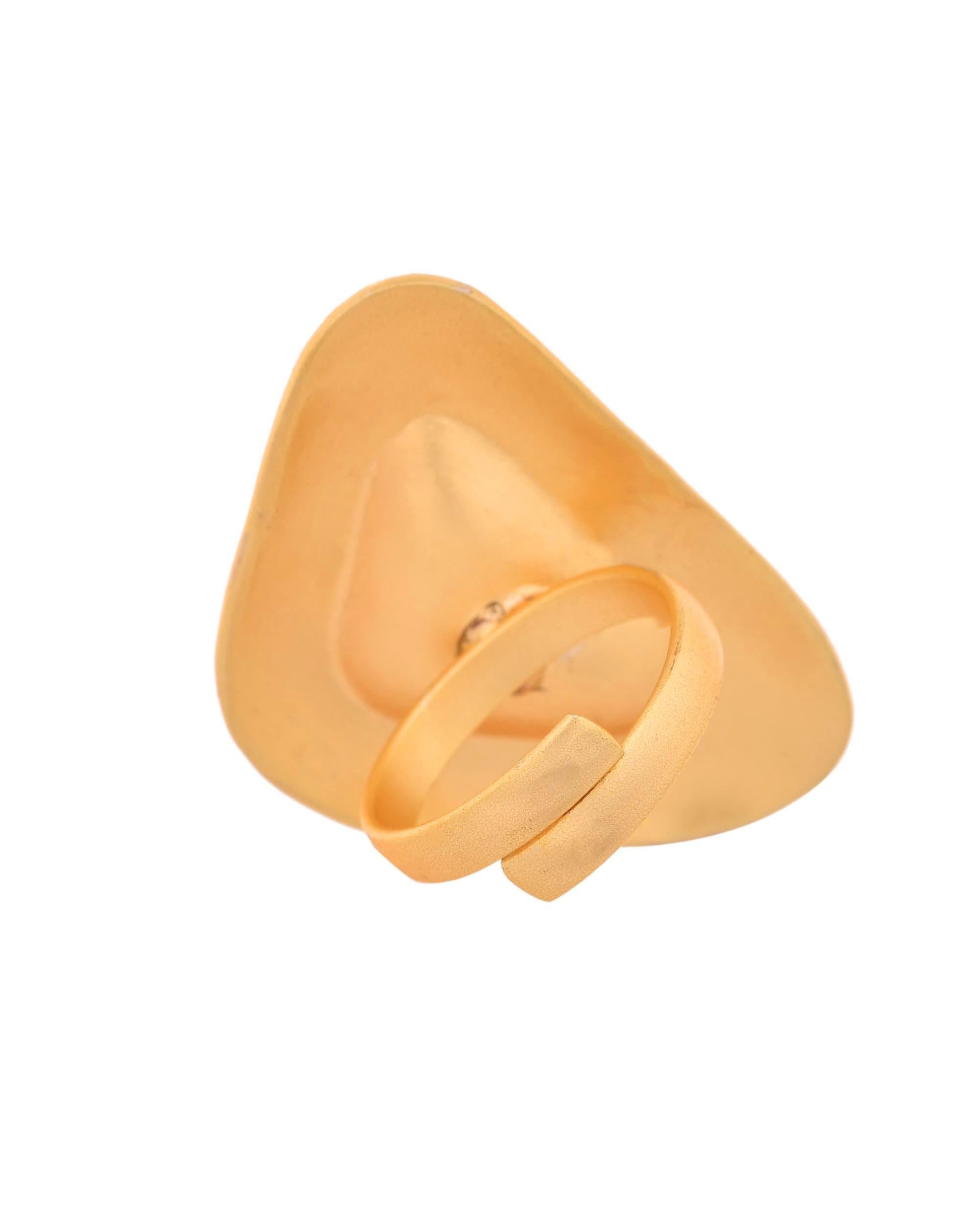 VOJ Gold Polished Geometric Shaped Big Ring 