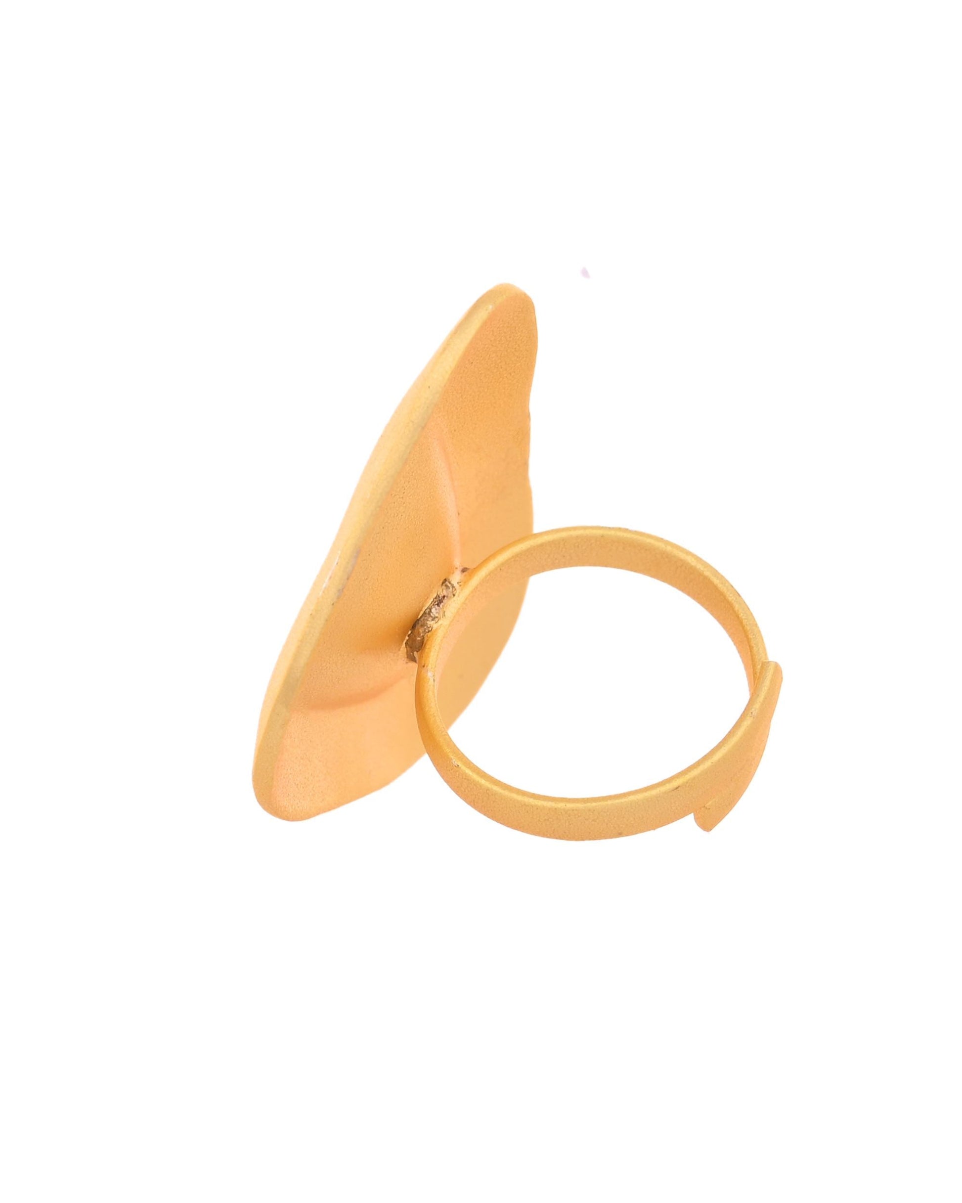VOJ Gold Polished Geometric Shaped Big Ring 