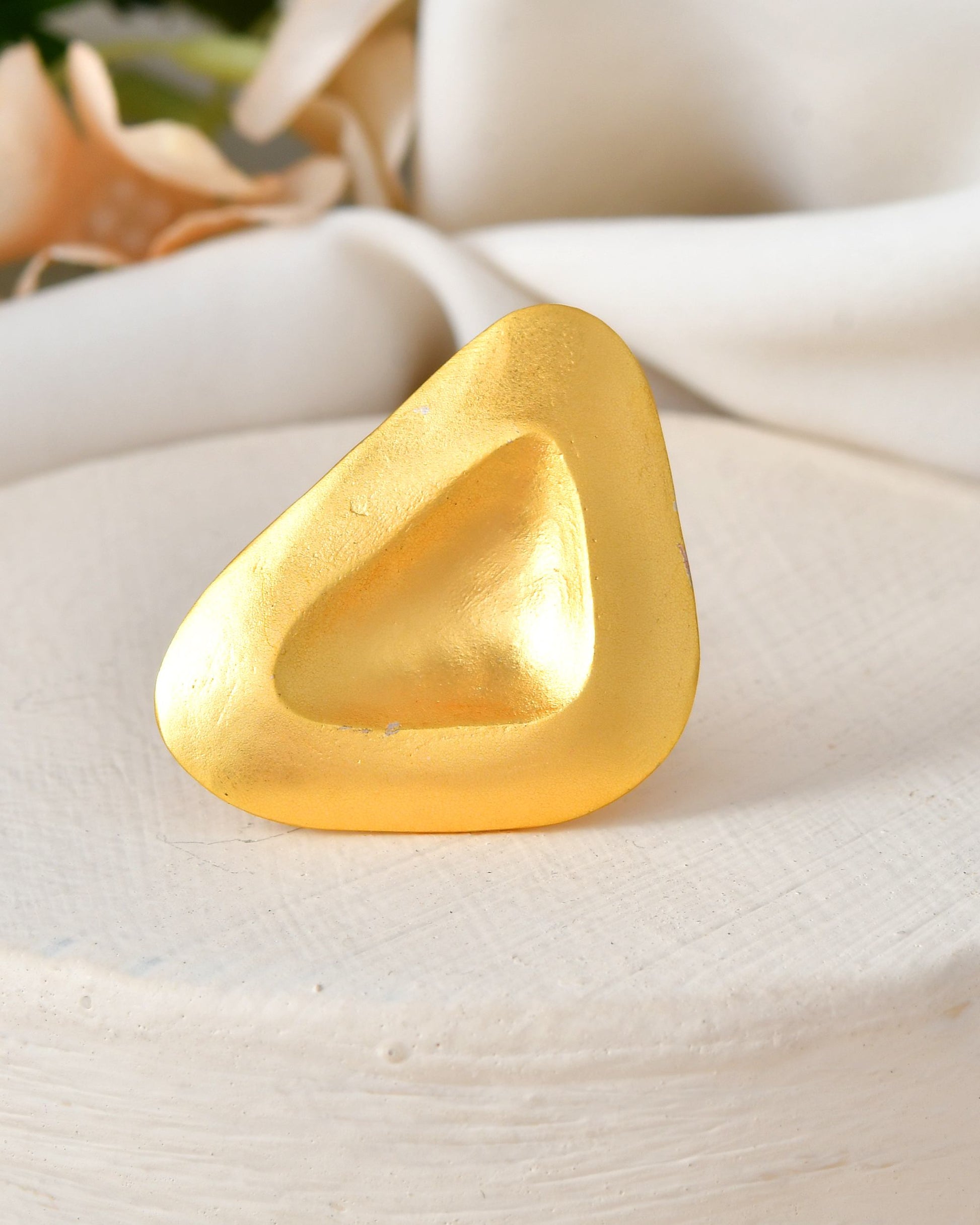 VOJ Gold Polished Geometric Shaped Big Ring 