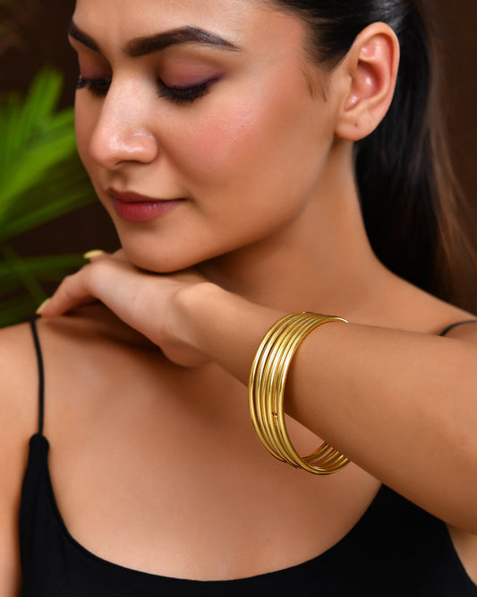 VOJ Set of 6, Gold Polished Anti Tarnish Bangles VOJ (Valley Of Jewellery)