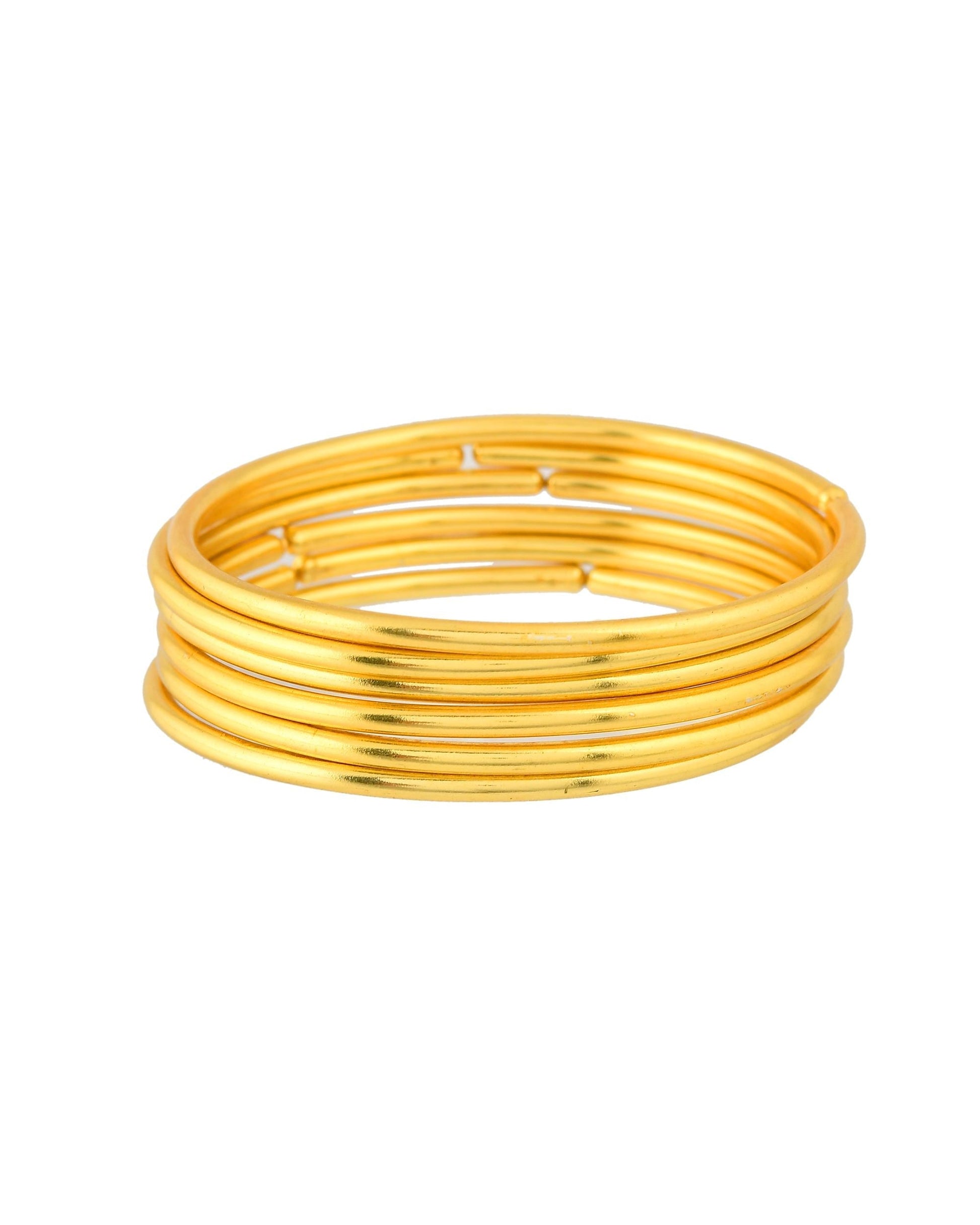 VOJ Set of 6, Gold Polished Anti Tarnish Bangles 