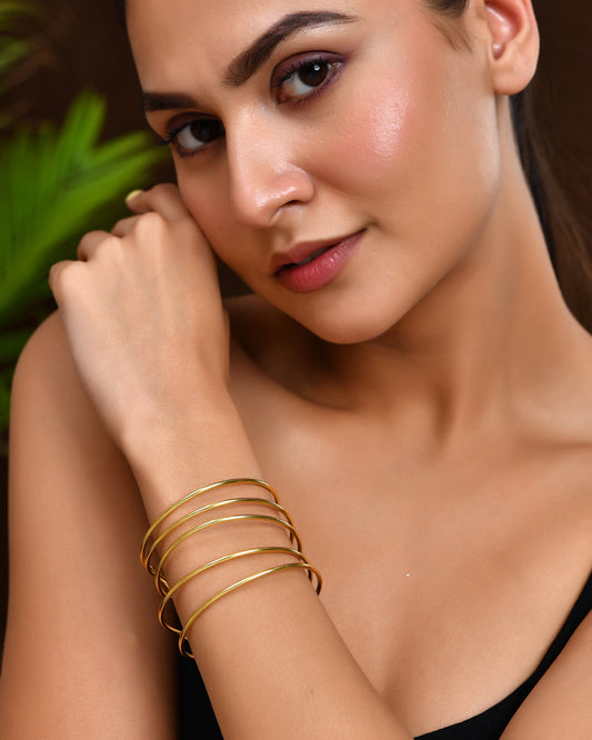 VOJ Gold Polished Elegant Anti Tarnish Multi Layer Bracelet VOJ (Valley Of Jewellery)