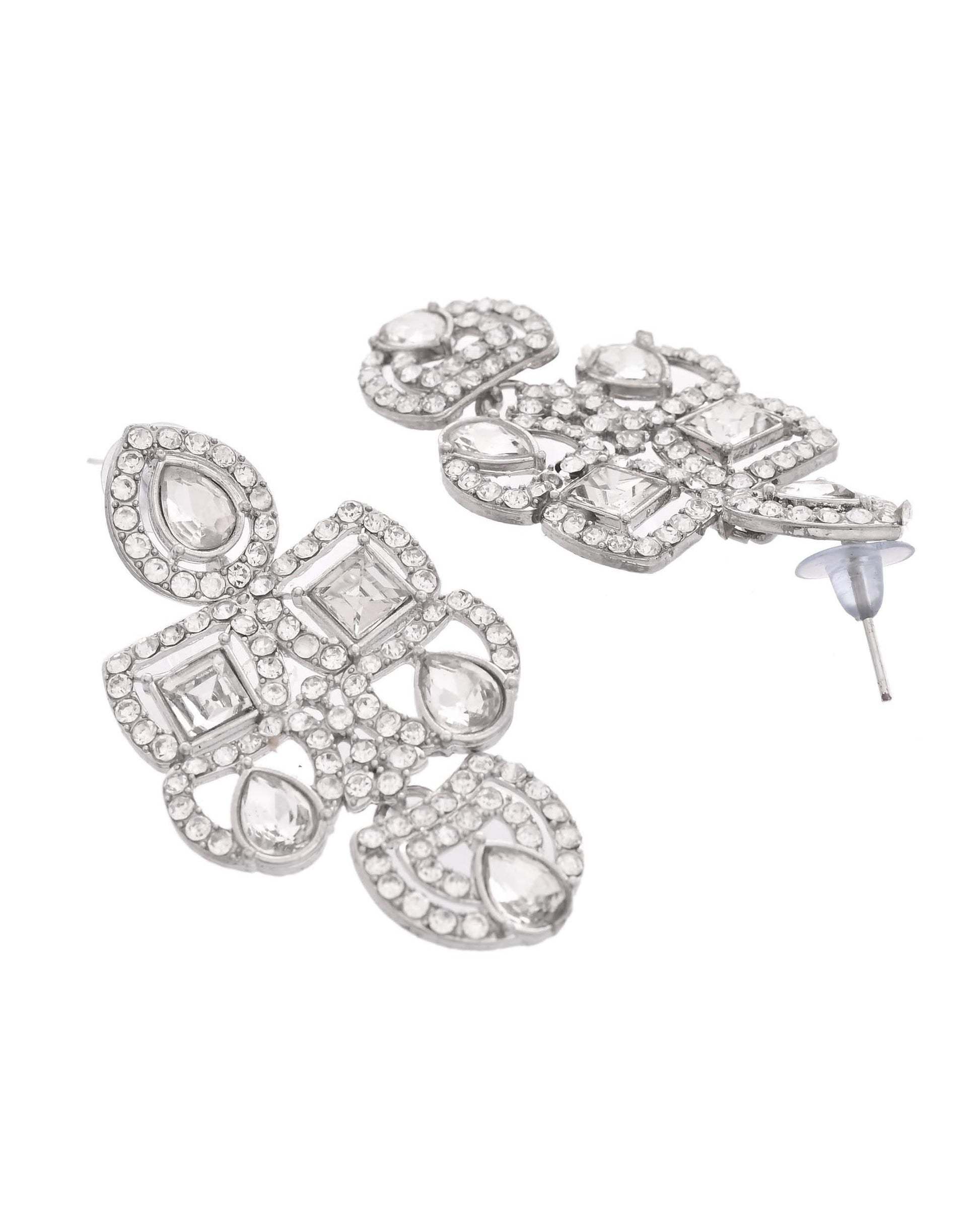 VOJ Silver - Plated American Diamond Studded Jewellery Set VOJ (Valley Of Jewellery)