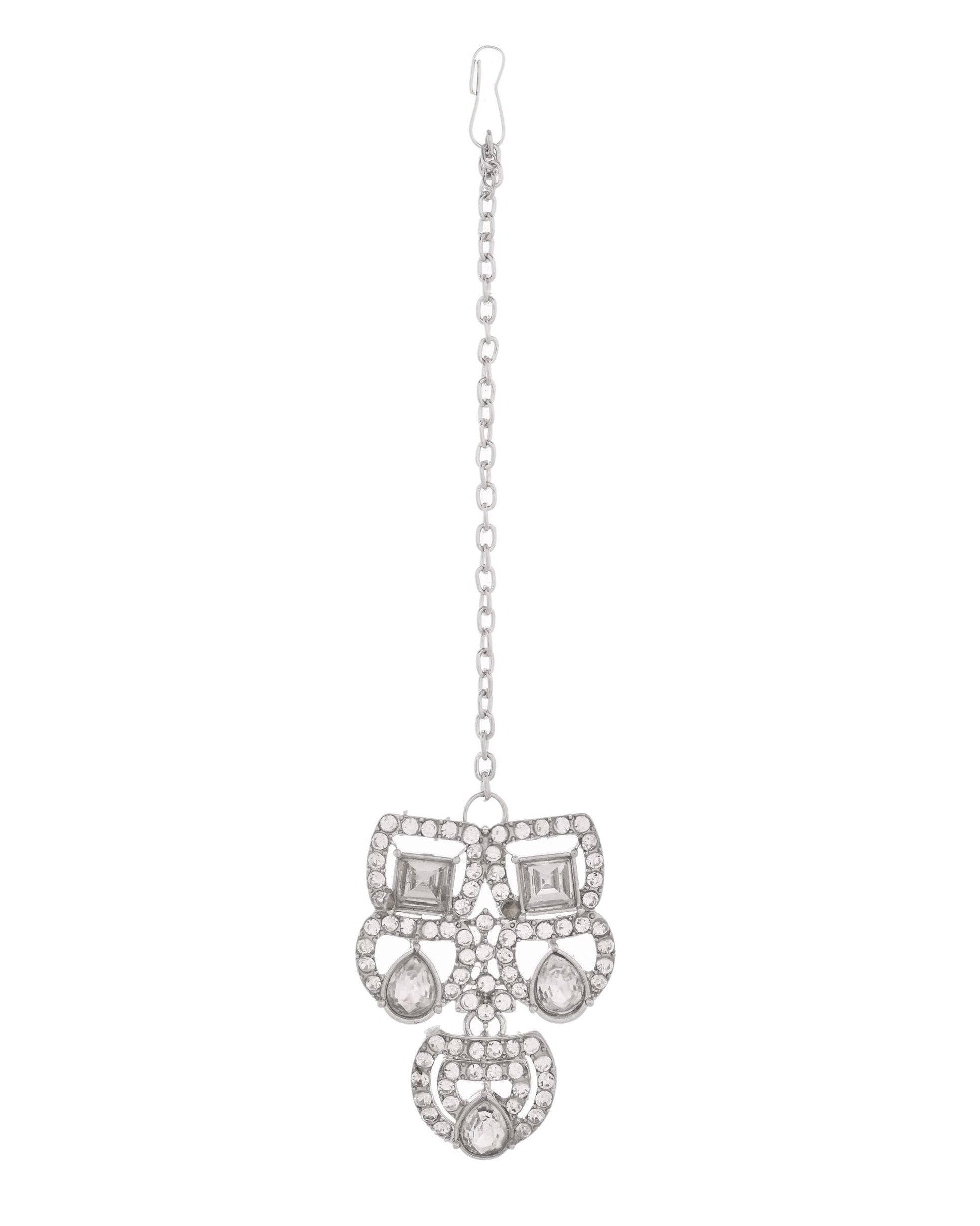 VOJ Silver - Plated American Diamond Studded Jewellery Set VOJ (Valley Of Jewellery)