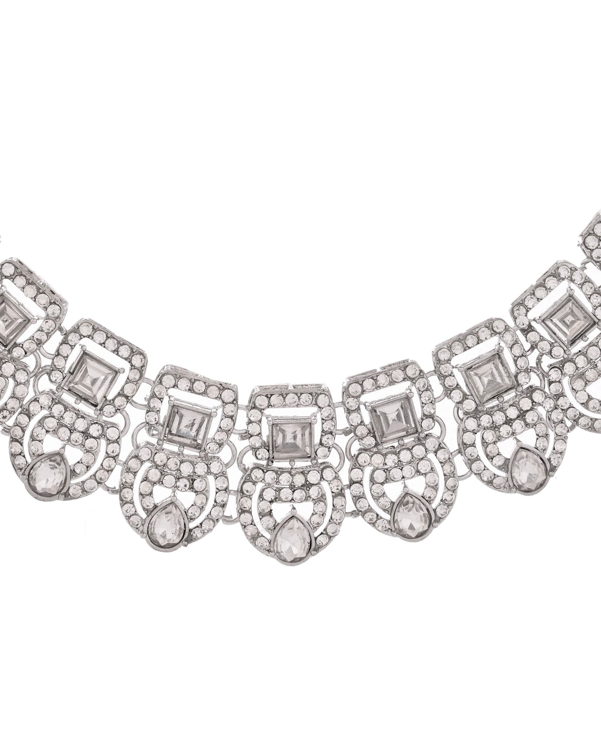 VOJ Silver - Plated American Diamond Studded Jewellery Set VOJ (Valley Of Jewellery)