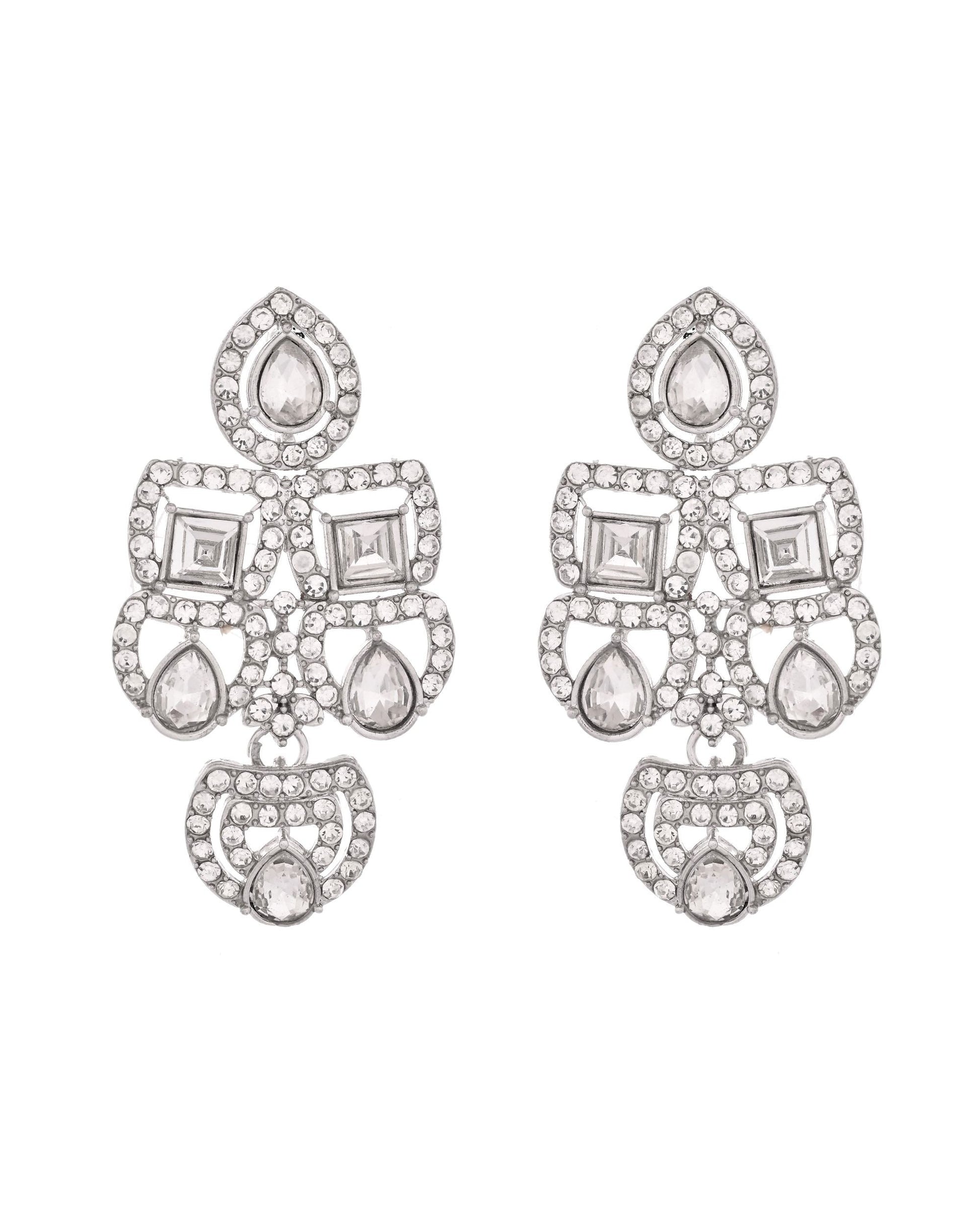 VOJ Silver - Plated American Diamond Studded Jewellery Set VOJ (Valley Of Jewellery)