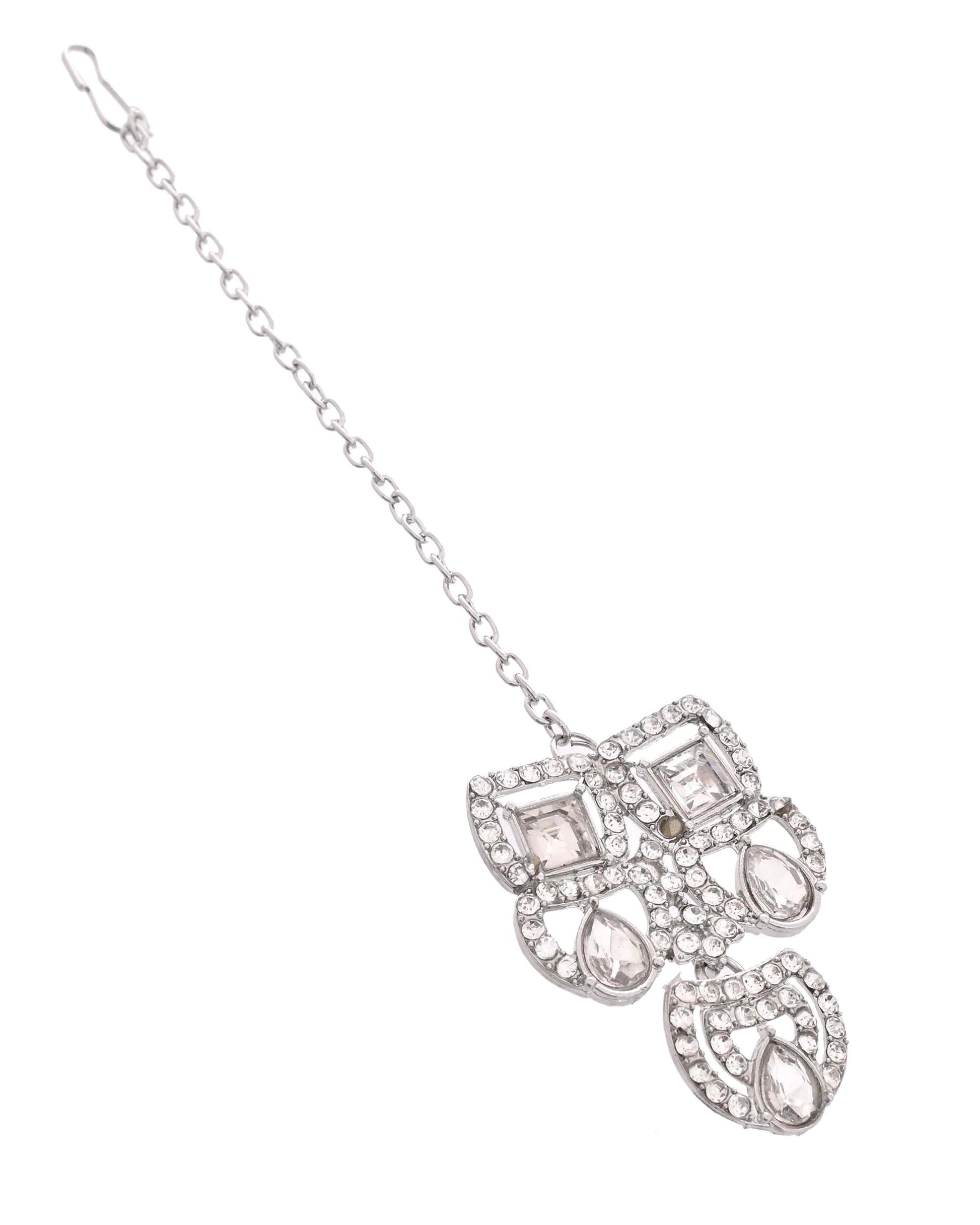 VOJ Silver - Plated American Diamond Studded Jewellery Set VOJ (Valley Of Jewellery)