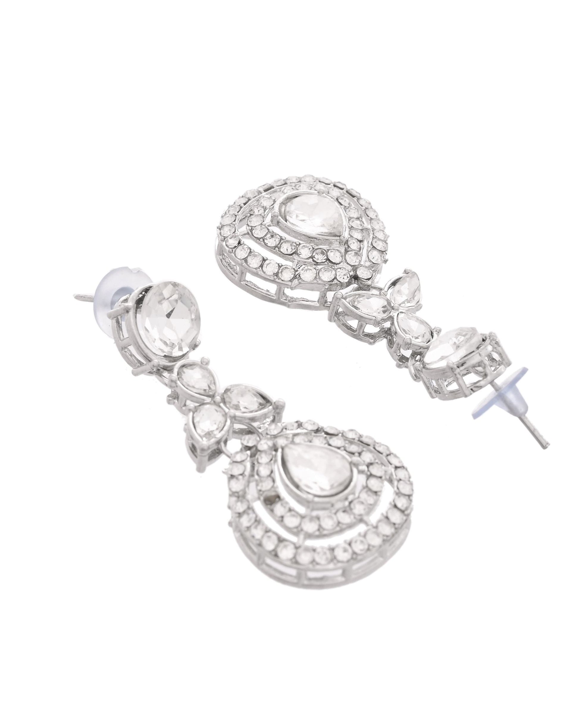 VOJ Silver-Plated CZ Studded Jewellery Set With Maang Tikka 