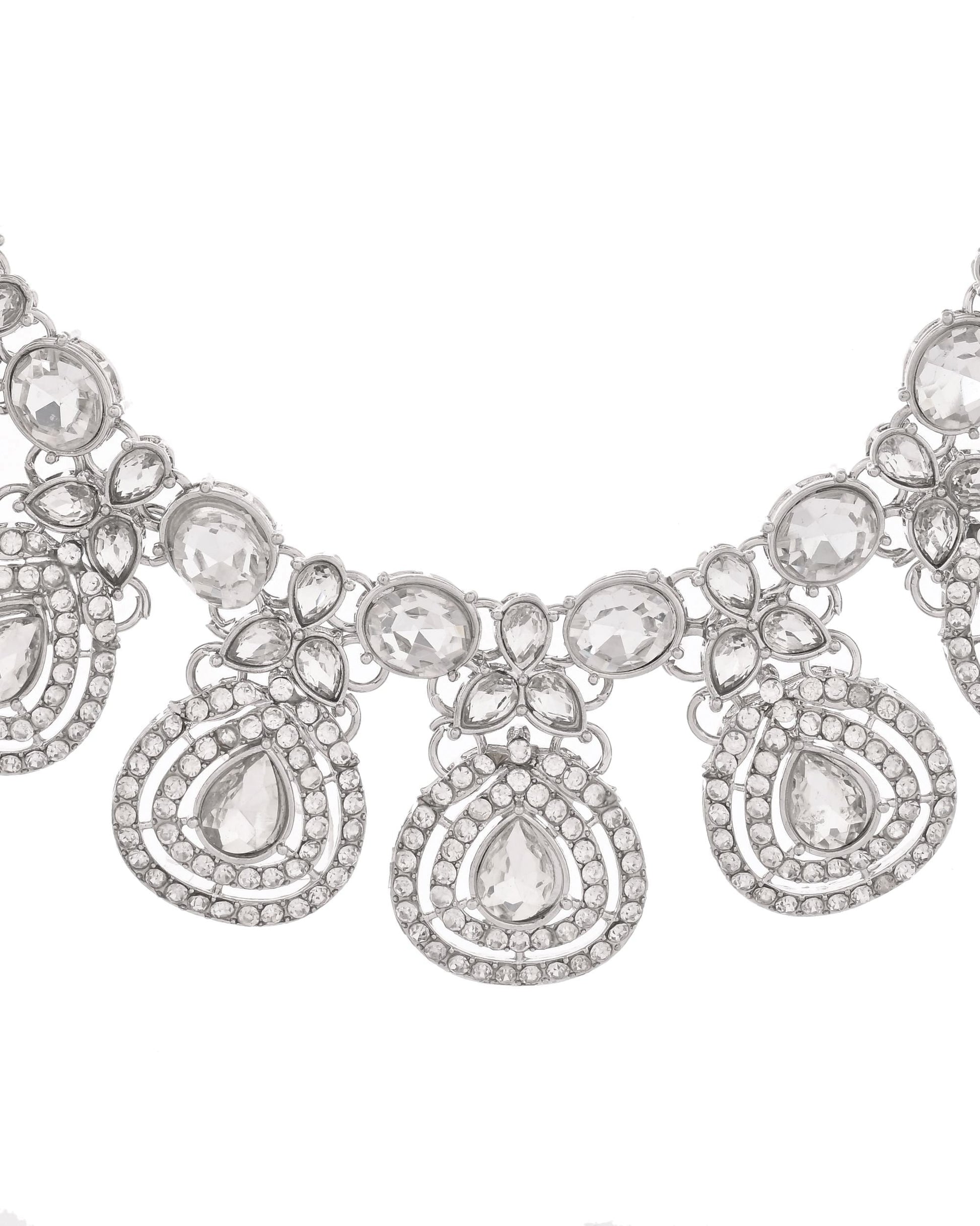 VOJ Silver-Plated CZ Studded Jewellery Set With Maang Tikka 