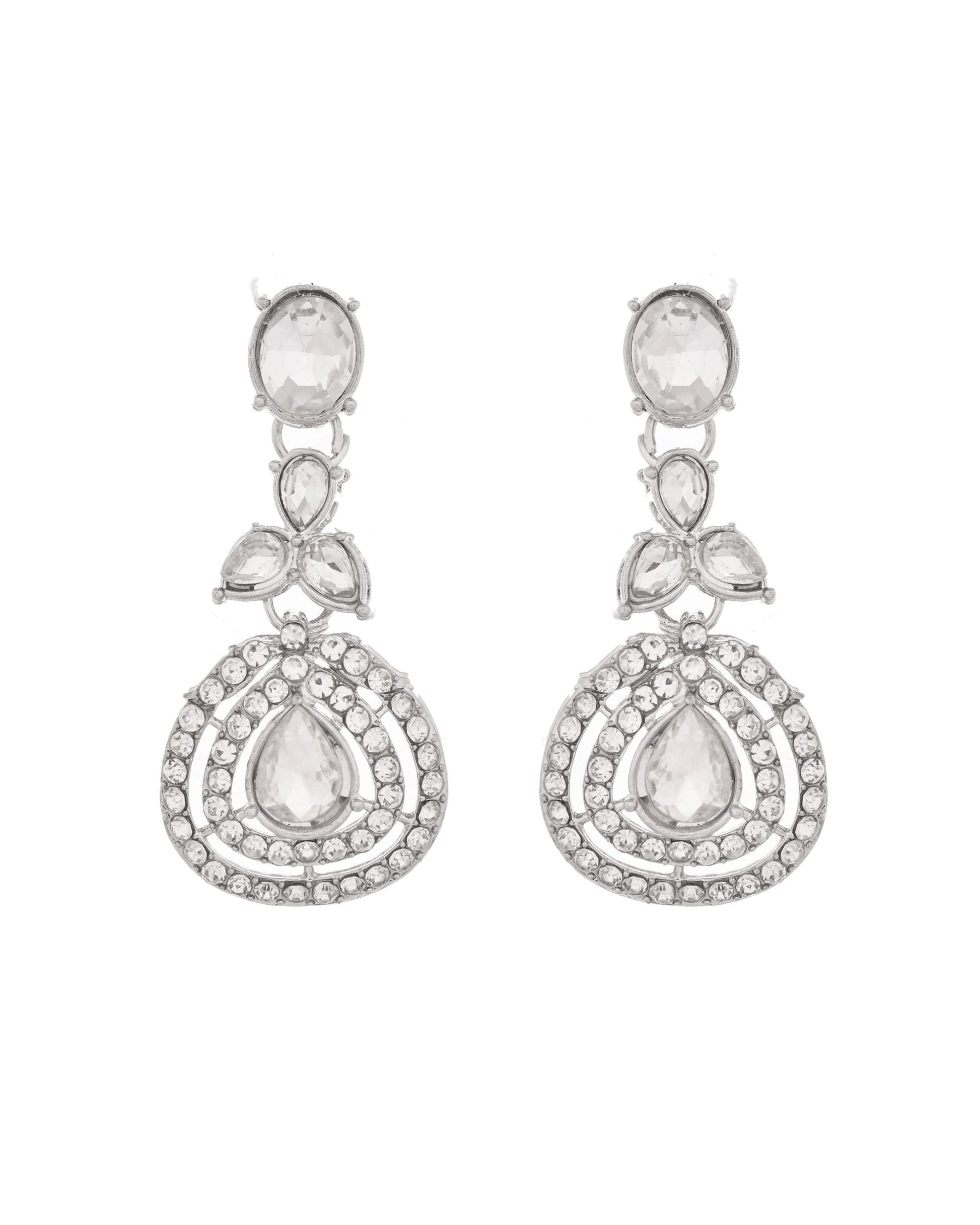 VOJ Silver-Plated CZ Studded Jewellery Set With Maang Tikka 