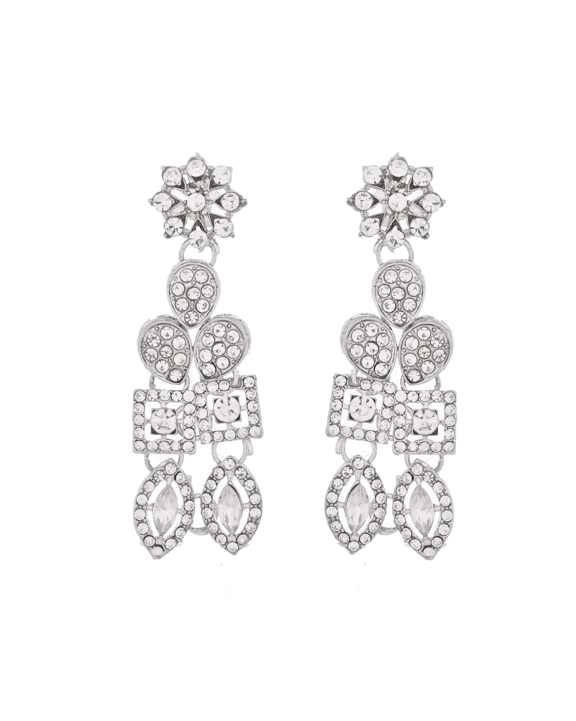 VOJ Silver-Plated AD Stone Studded Necklace With Earrings And Maang Tikka Set VOJ (Valley Of Jewellery)