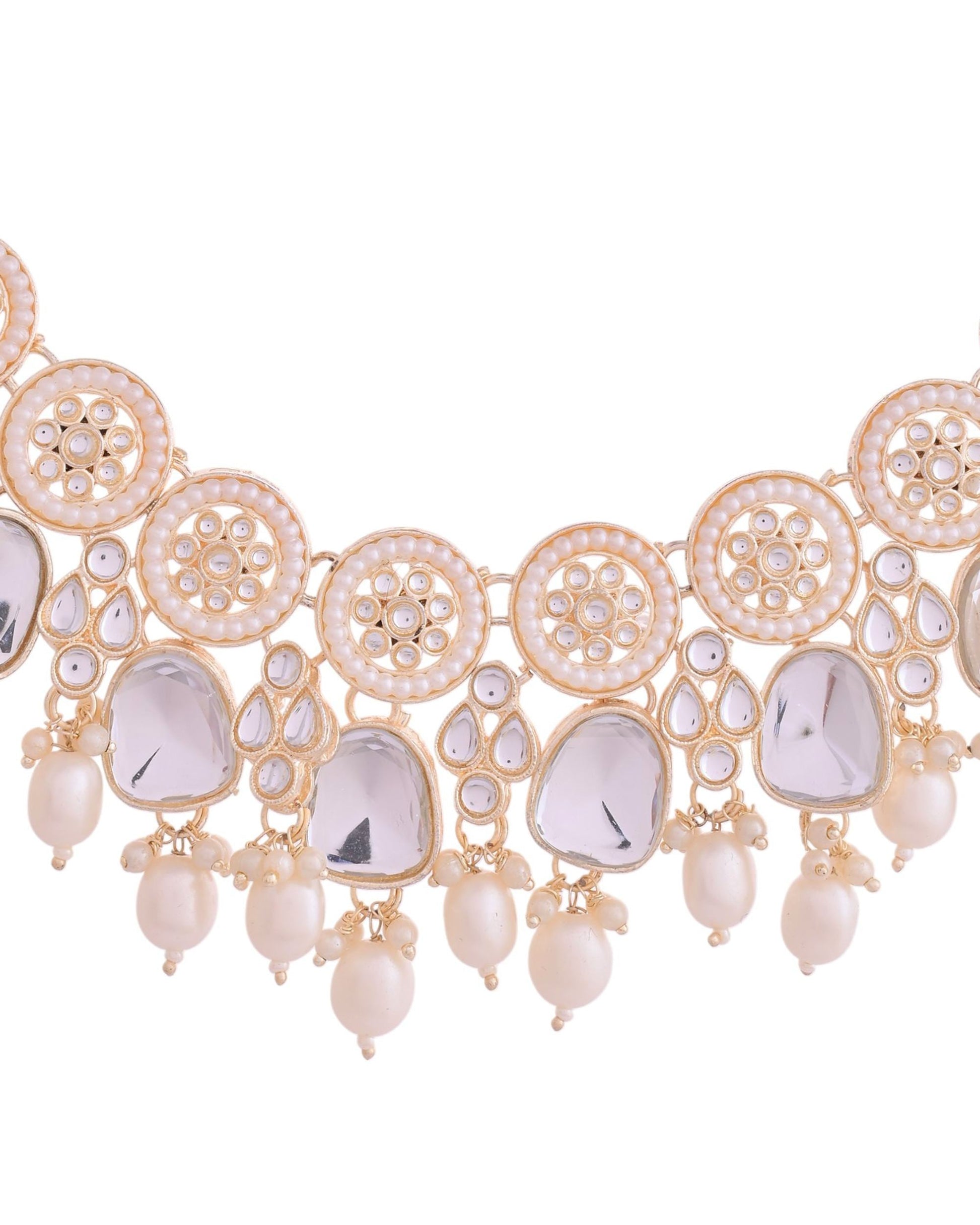 VOJ Gold Polished Artificial Beads And Stone Studded Necklace Set With Maang Tikka VOJ (Valley Of Jewellery)