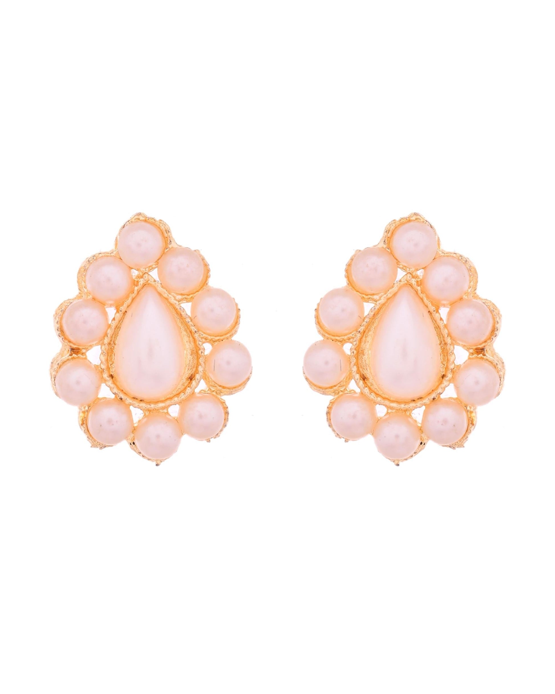 VOJ Gold Polished Artifical Pearl Mutli Layer Necklace And Earrings Set VOJ (Valley Of Jewellery)