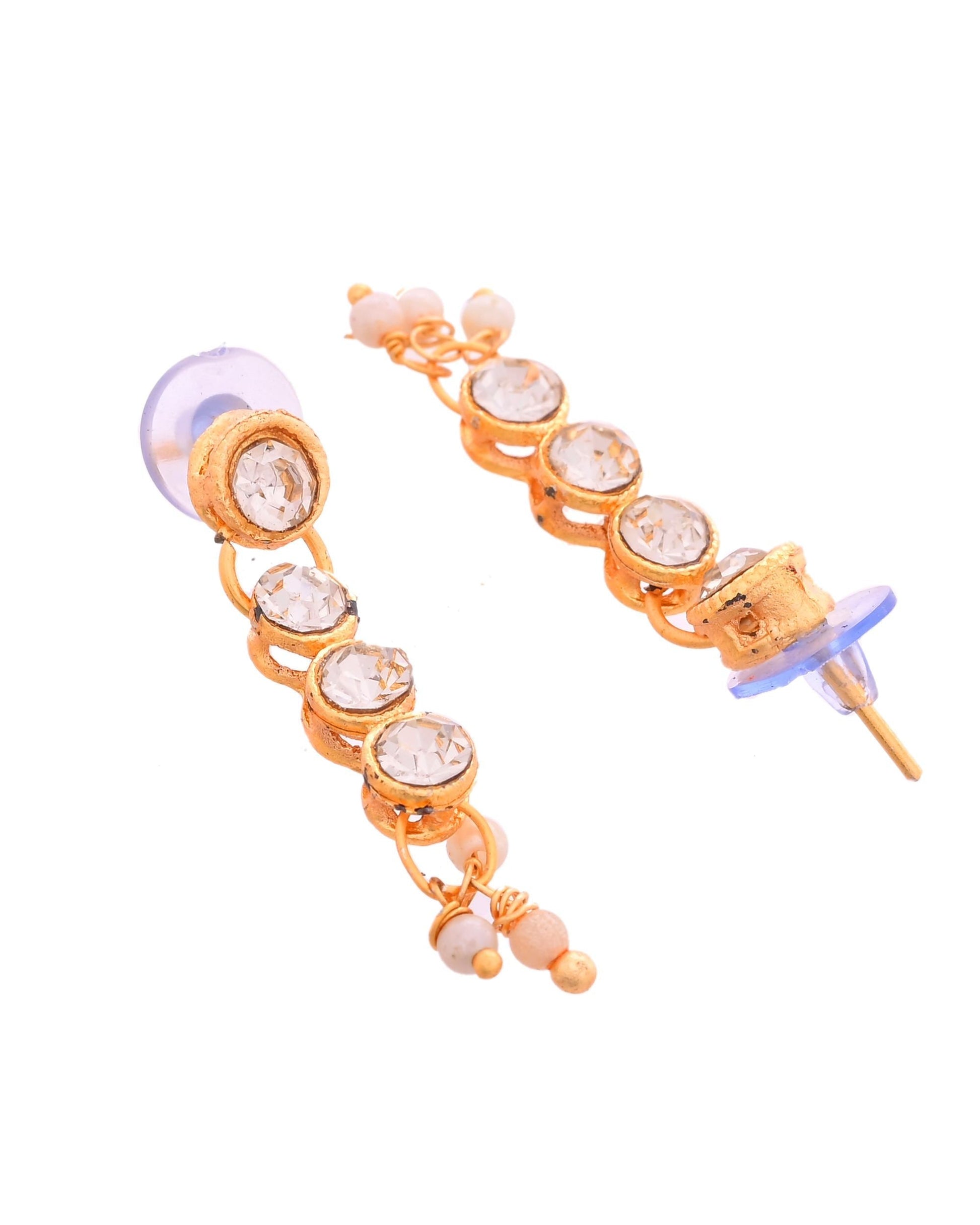 VOJ Gold Polished Artifical Beads And Stone Studded Necklace And Earrings Set VOJ (Valley Of Jewellery)