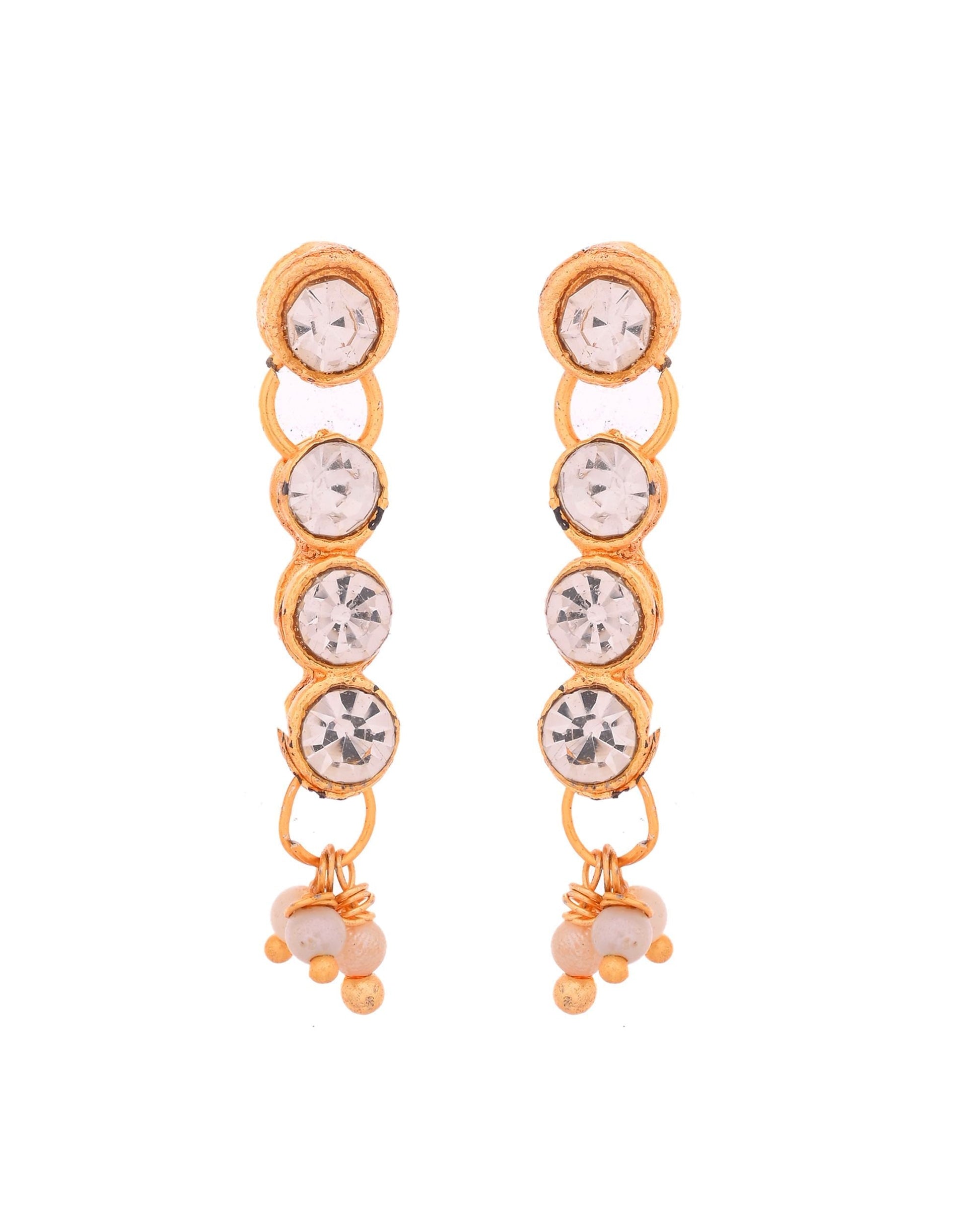 VOJ Gold Polished Artifical Beads And Stone Studded Necklace And Earrings Set - Swadesiicart