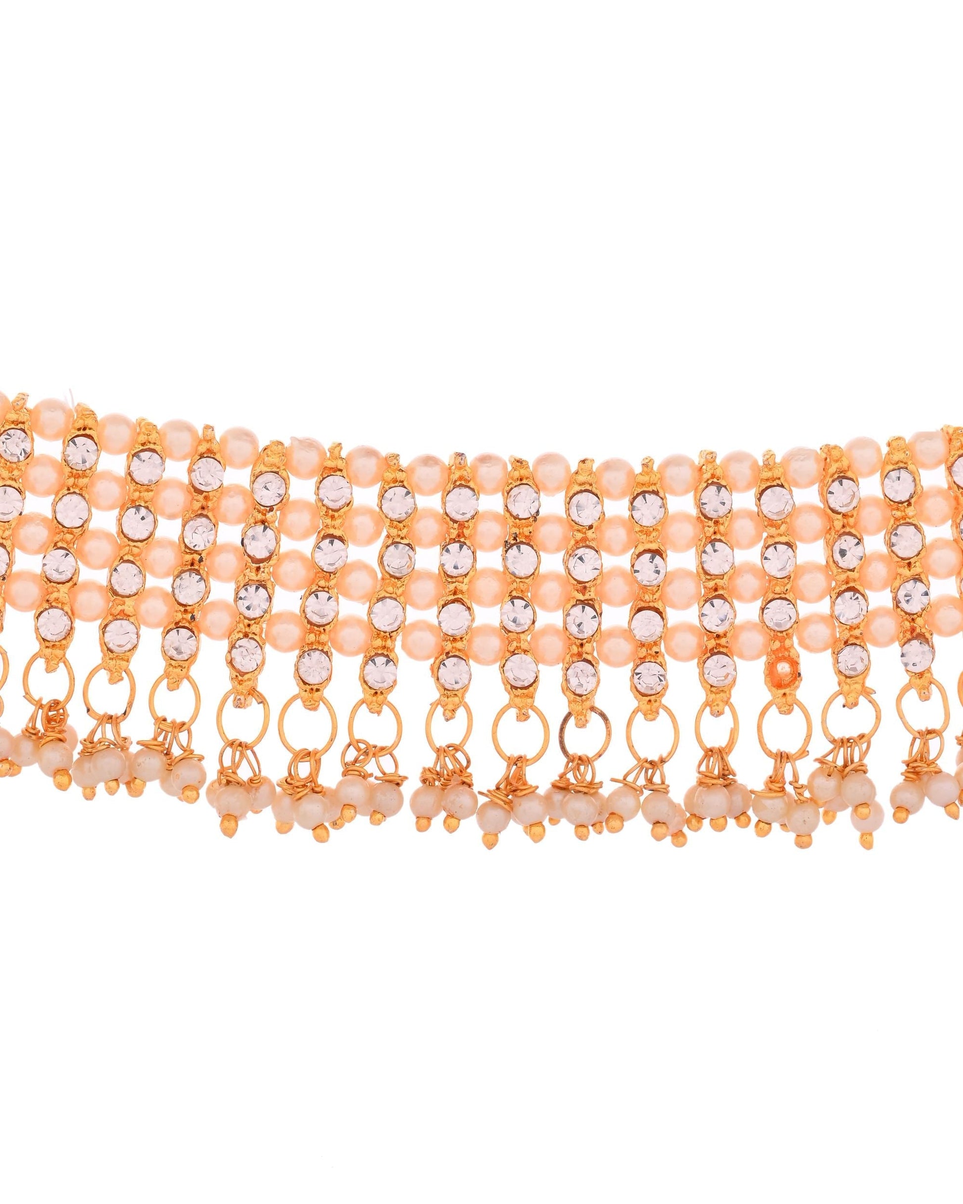 VOJ Gold Polished Artifical Beads And Stone Studded Necklace And Earrings Set VOJ (Valley Of Jewellery)