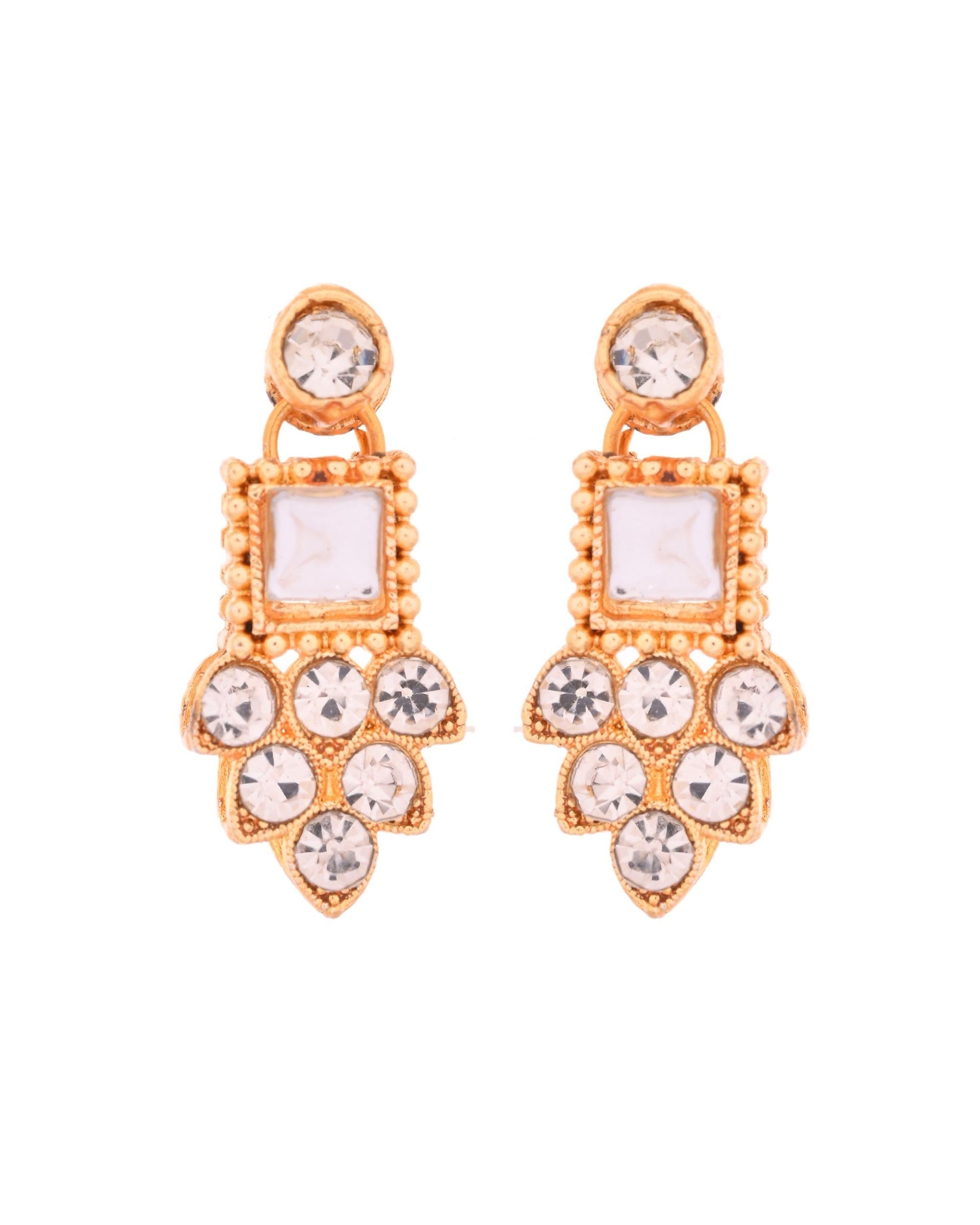 VOJ Gold Polished Stone Studded Necklace Set With Maang Tikka - Swadesiicart