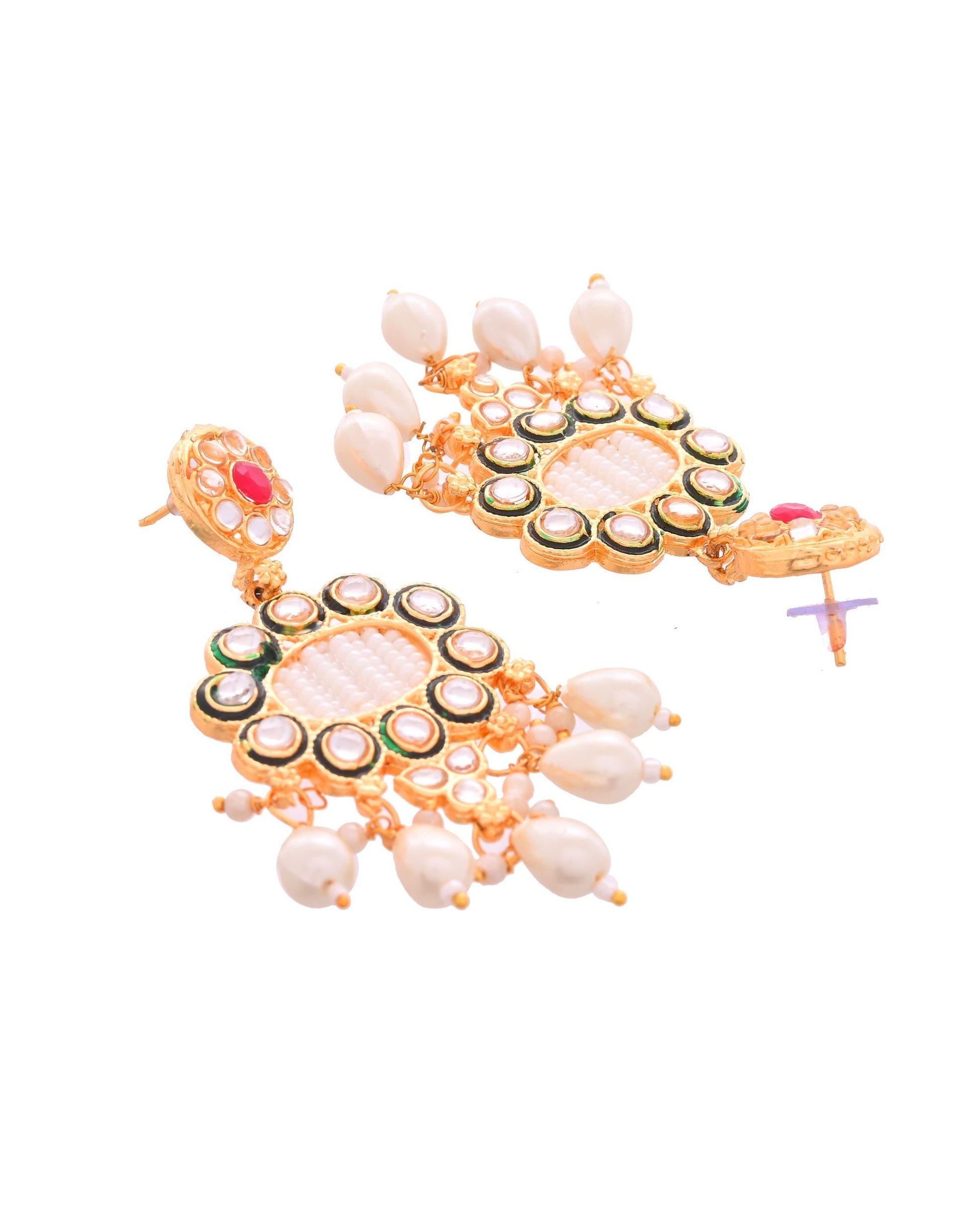 VOJ Gold Toned Artificial Beads Studded Long Necklace And Earrings Set VOJ (Valley Of Jewellery)