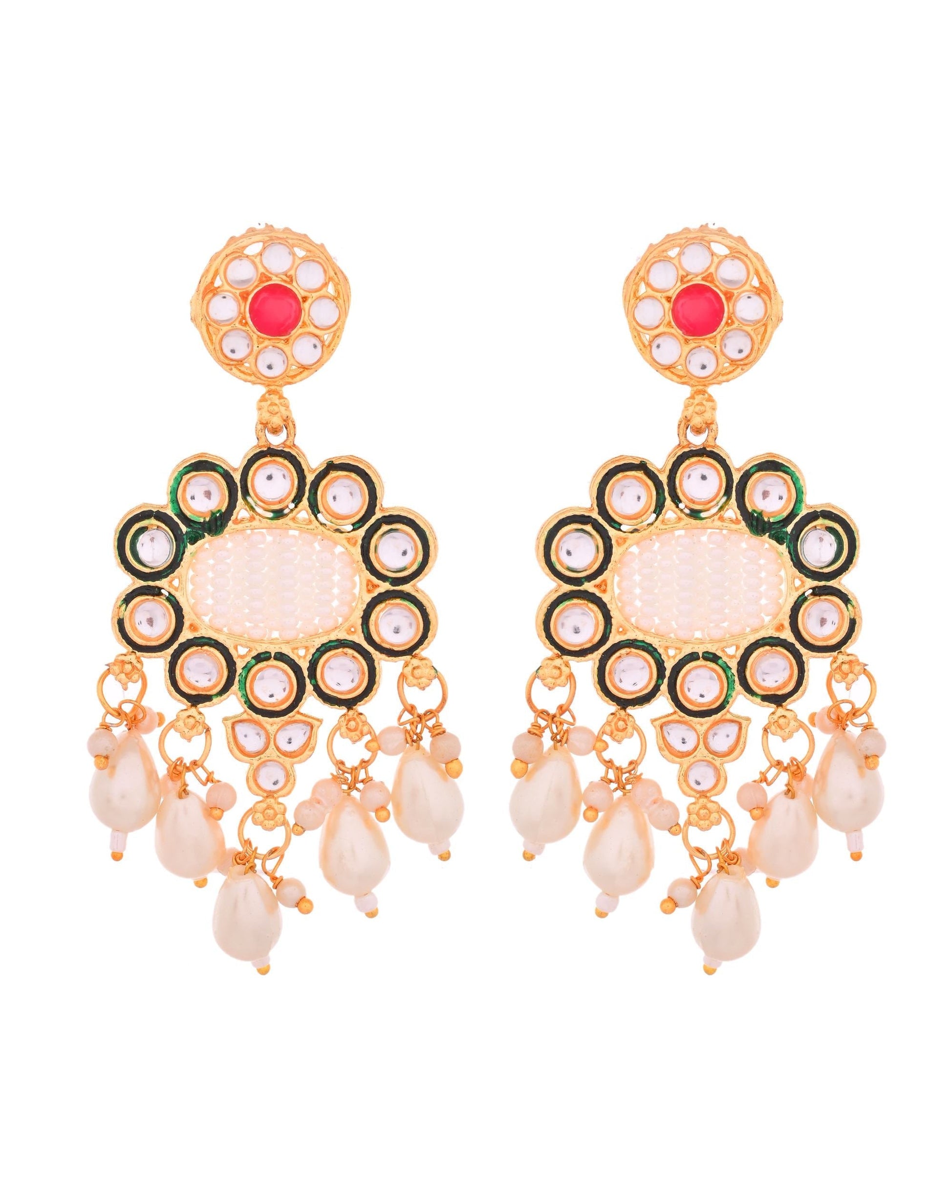 VOJ Gold Toned Artificial Beads Studded Long Necklace And Earrings Set VOJ (Valley Of Jewellery)