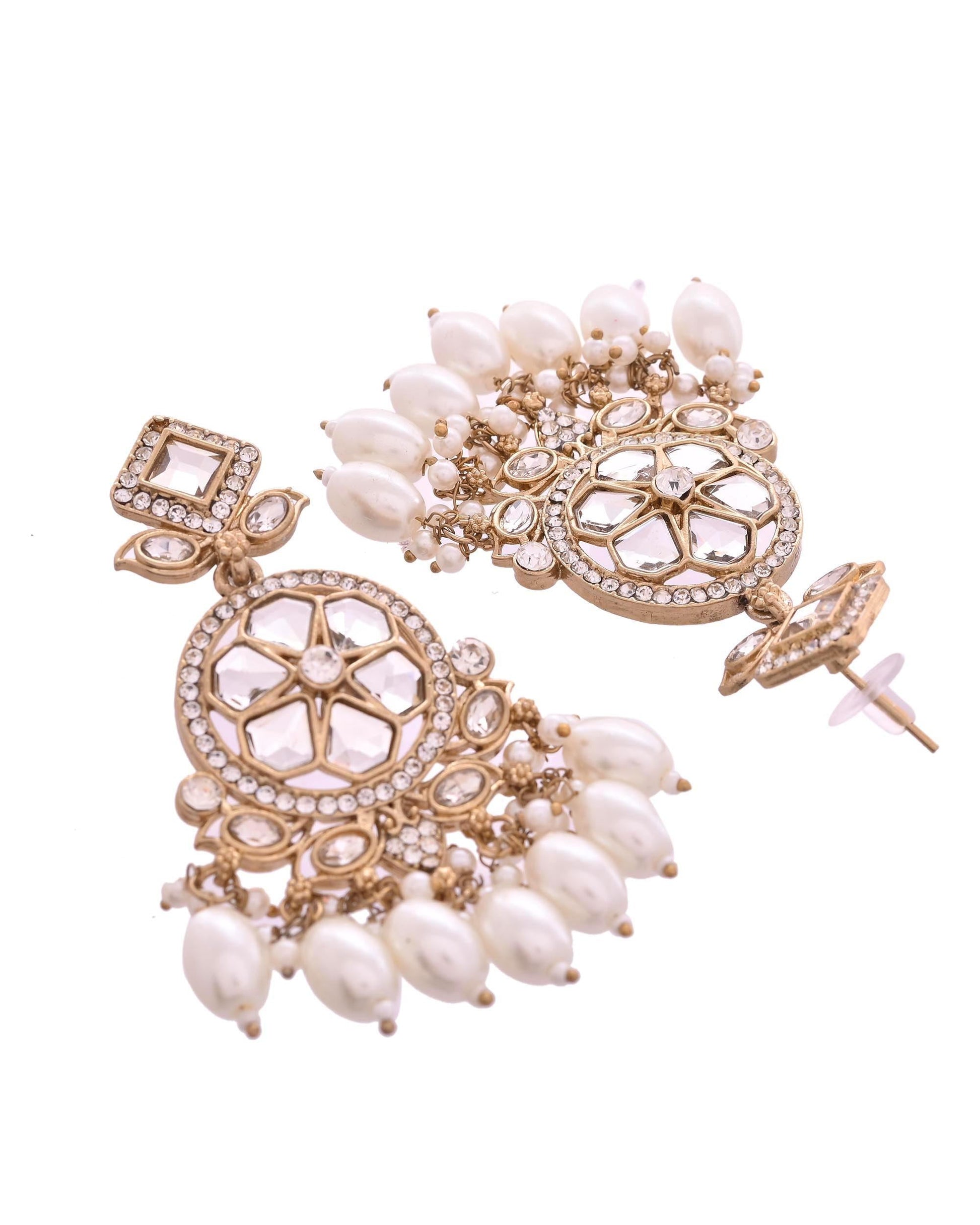 VOJ Copper-Toned Artifical Stone Studded Circular Long Necklace And Earrings Set VOJ (Valley Of Jewellery)