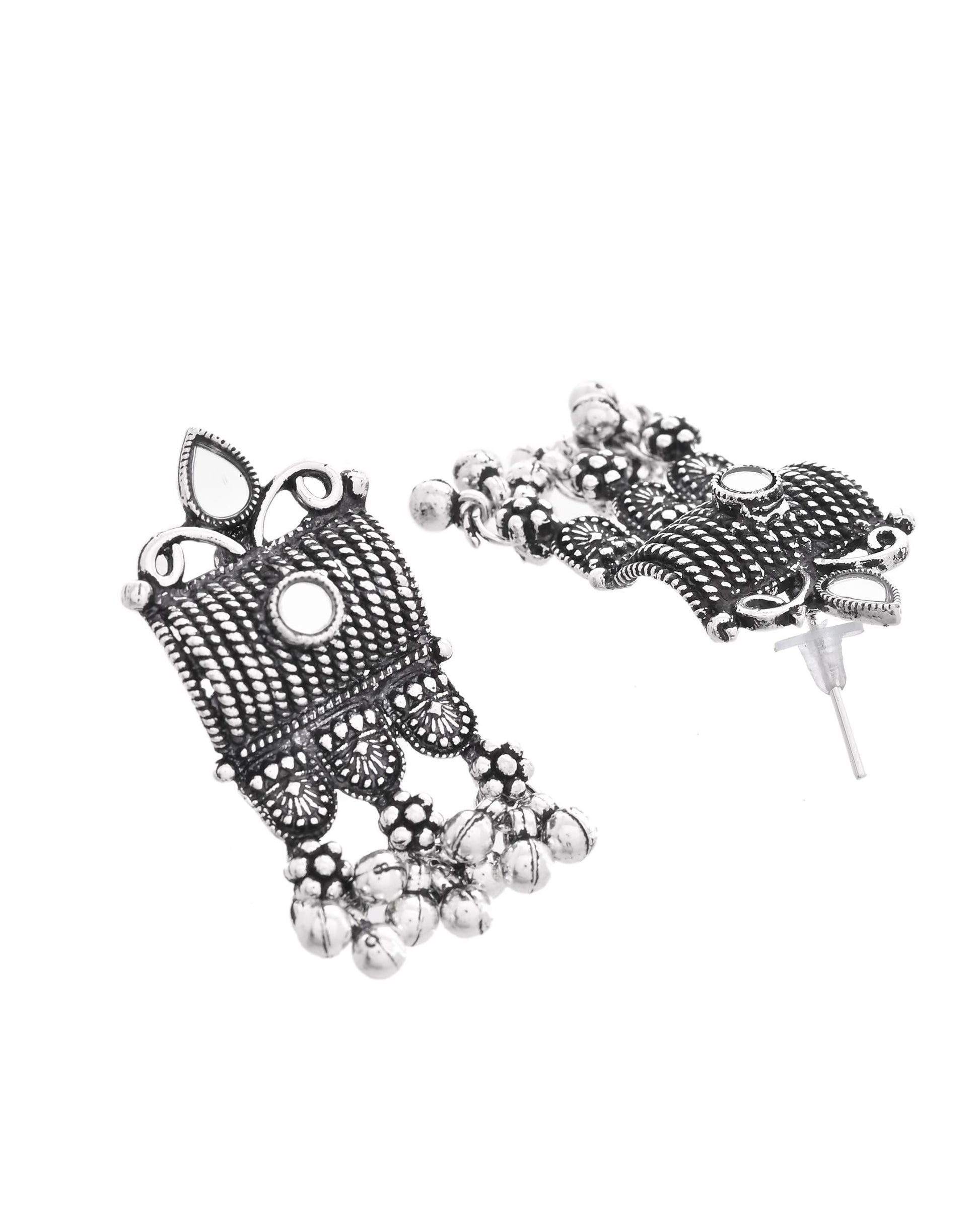 VOJ Oxidized Silver-Plated Stone-Studded Beaded Long Jewellery Set VOJ (Valley Of Jewellery)