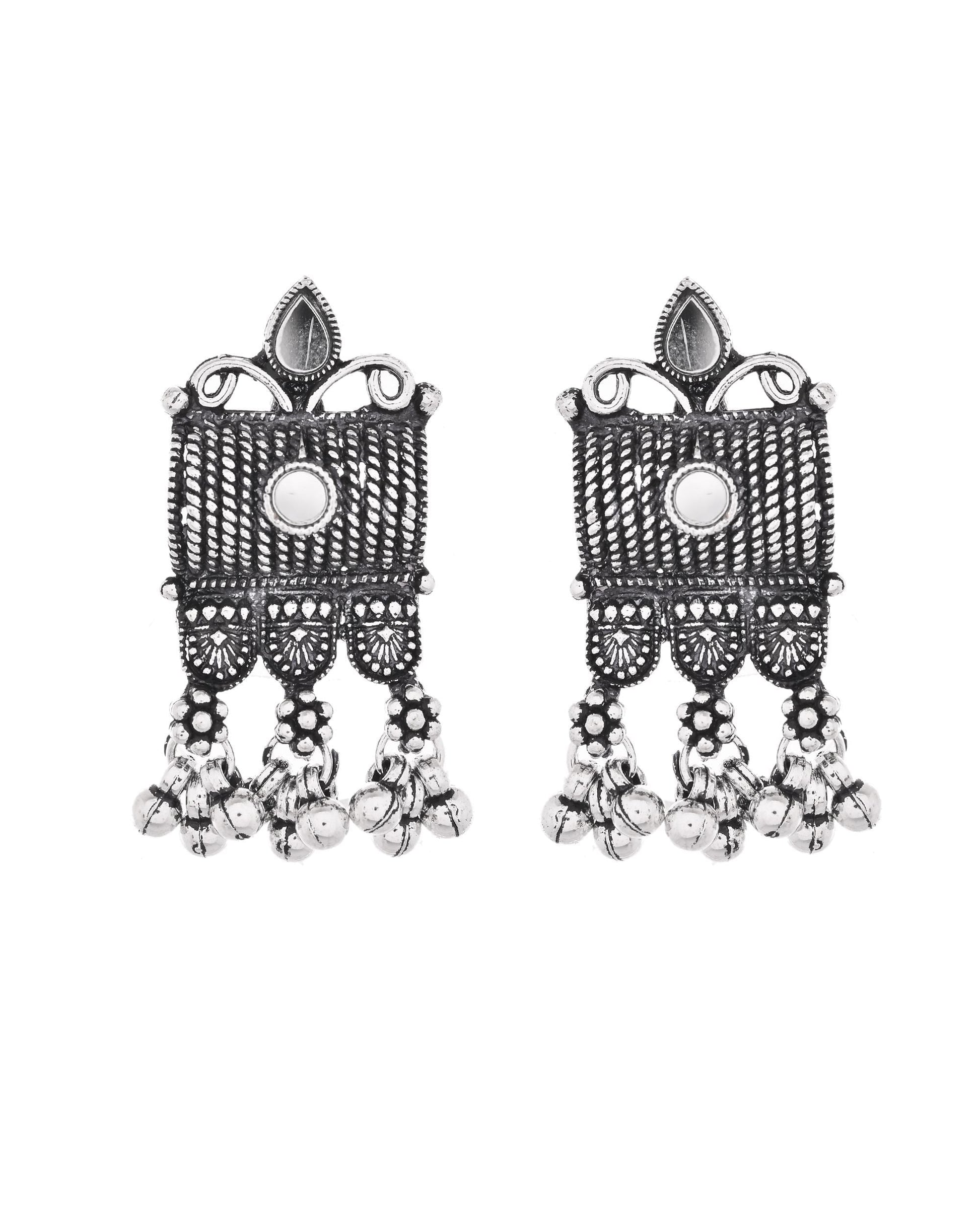 VOJ Oxidized Silver-Plated Stone-Studded Beaded Long Jewellery Set VOJ (Valley Of Jewellery)