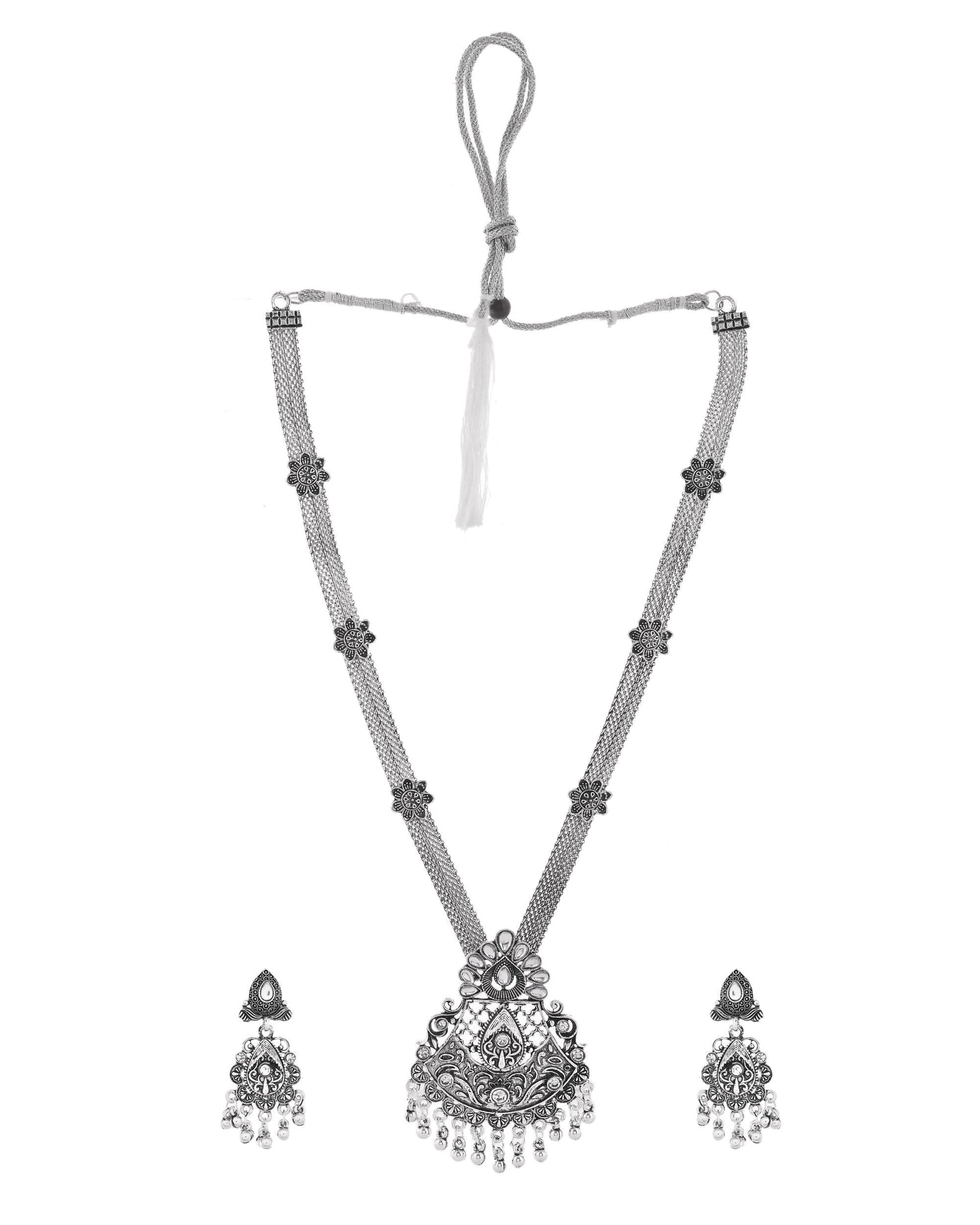 VOJ Oxidized Silver-Plated Artificial Beaded Long Jewellery Set VOJ (Valley Of Jewellery)