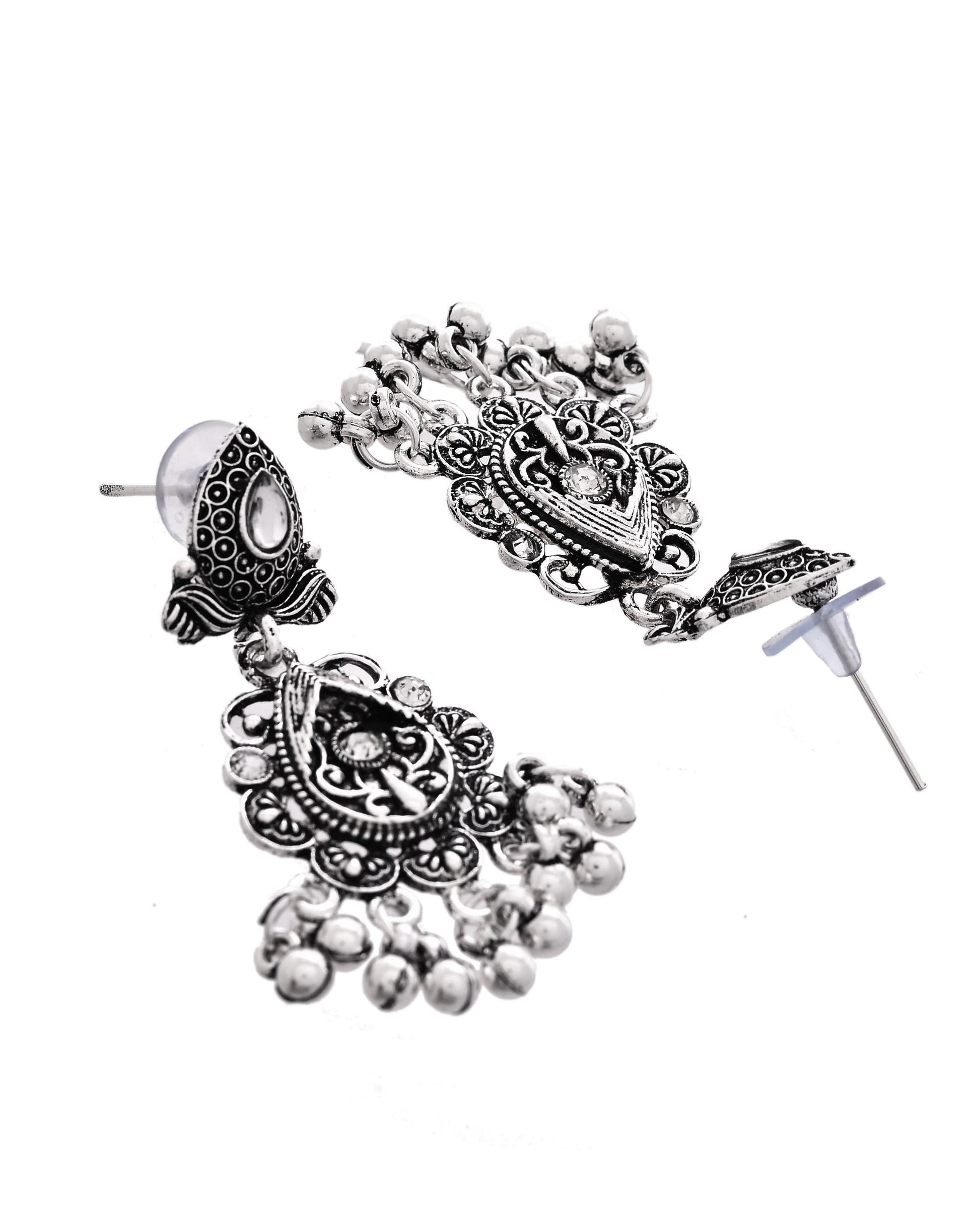 VOJ Oxidized Silver-Plated Artificial Beaded Long Jewellery Set VOJ (Valley Of Jewellery)