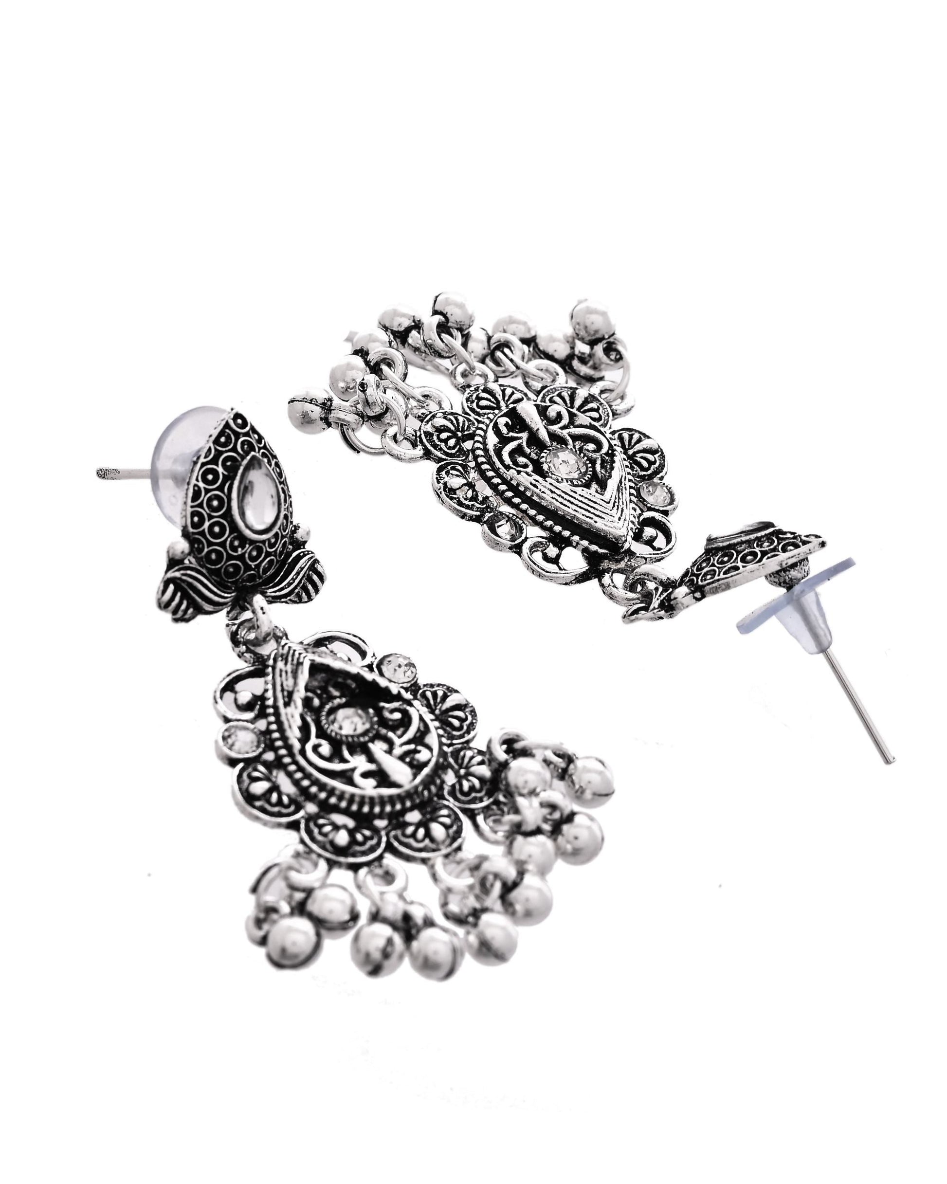 VOJ Oxidized Silver-Plated Artificial Beaded Long Jewellery Set