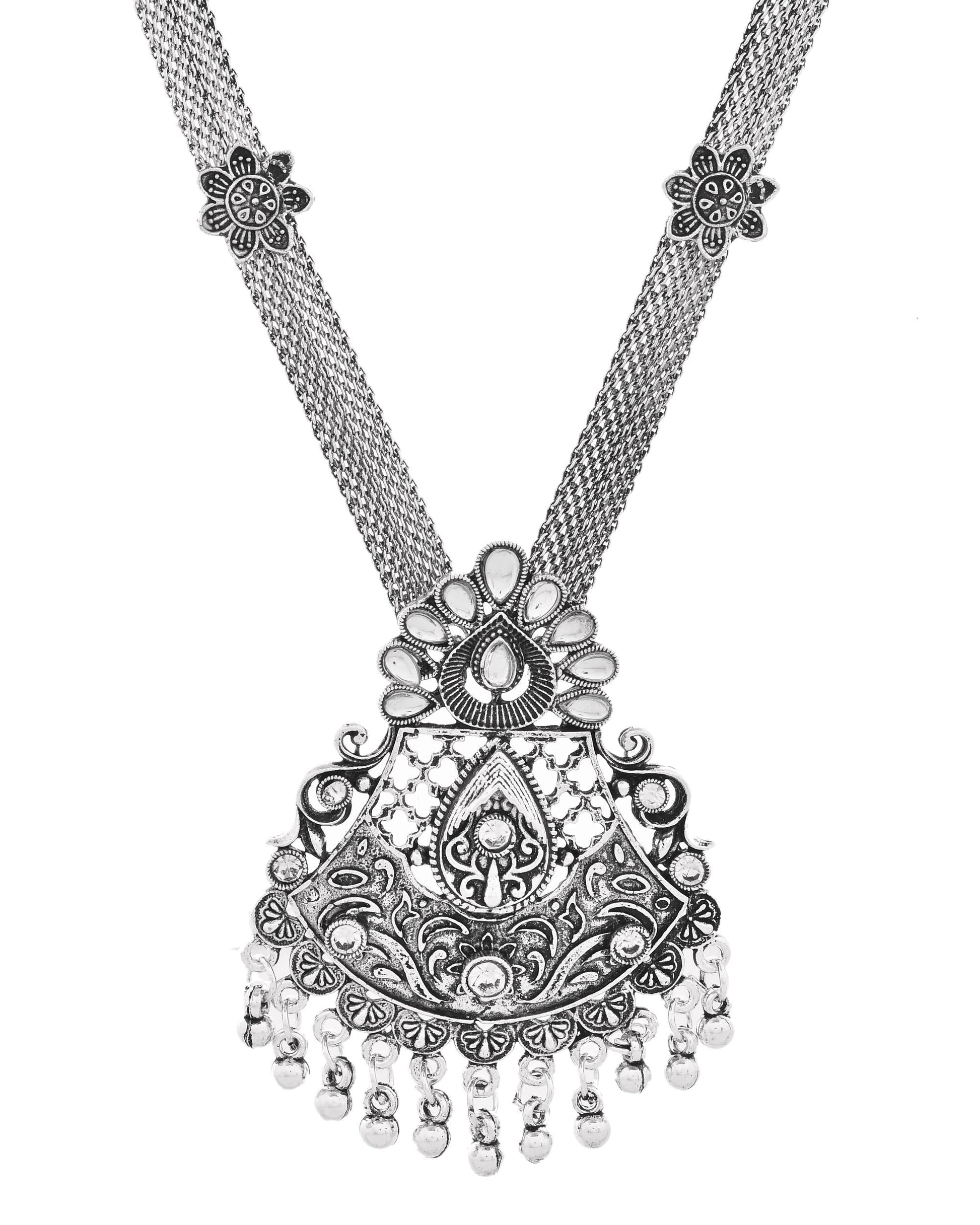 VOJ Oxidized Silver-Plated Artificial Beaded Long Jewellery Set VOJ (Valley Of Jewellery)