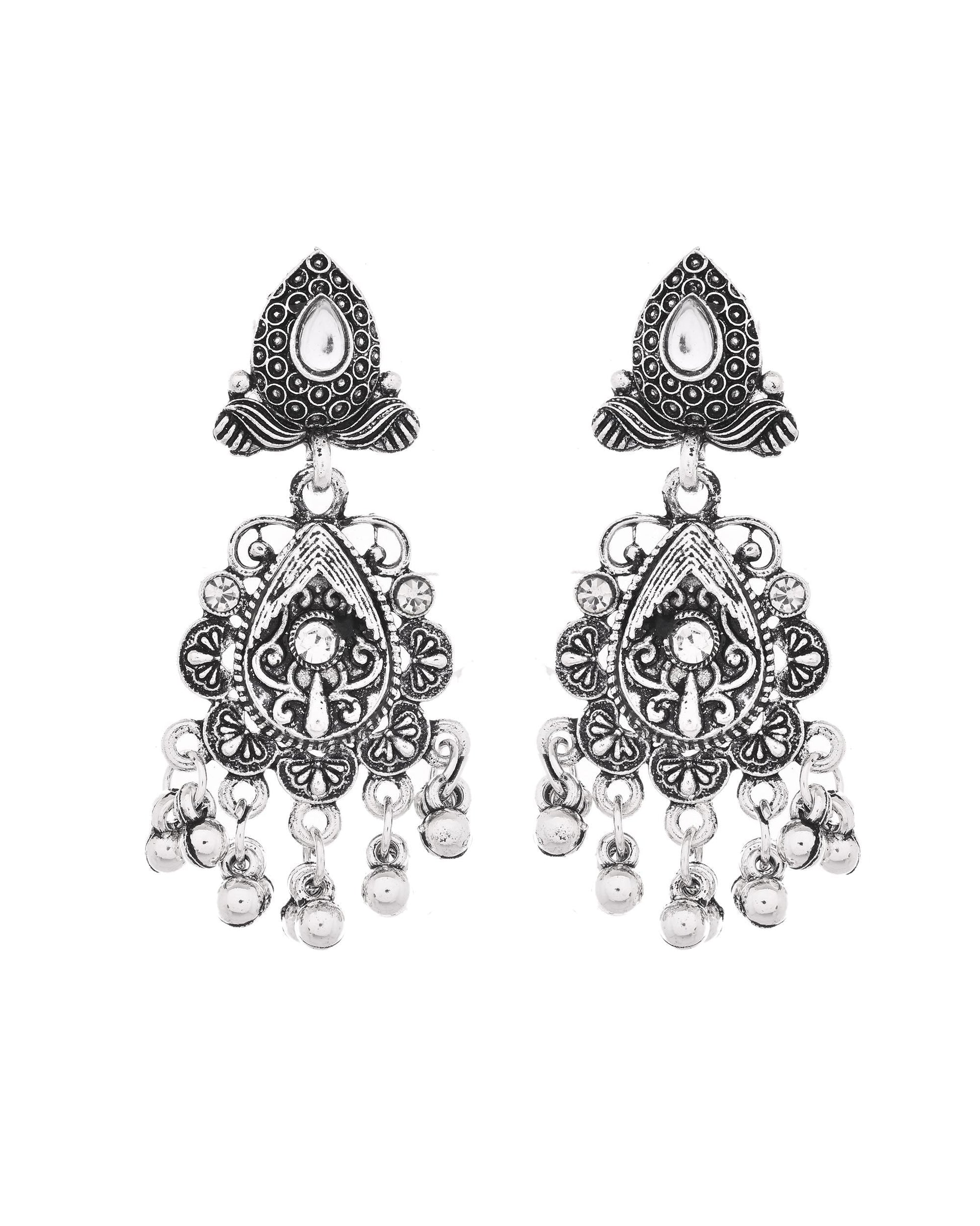 VOJ Oxidized Silver-Plated Artificial Beaded Long Jewellery Set VOJ (Valley Of Jewellery)