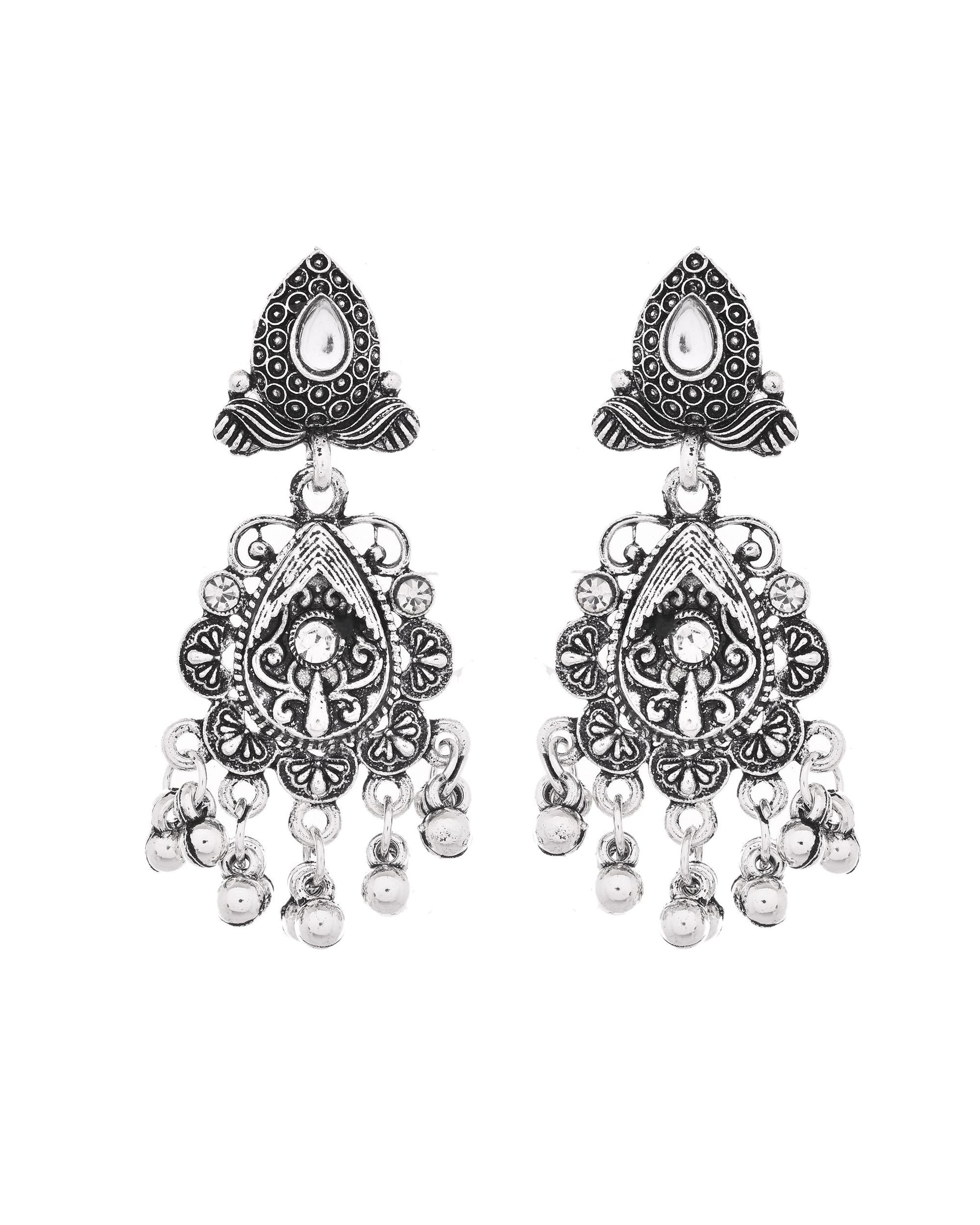 VOJ Oxidized Silver-Plated Artificial Beaded Long Jewellery Set