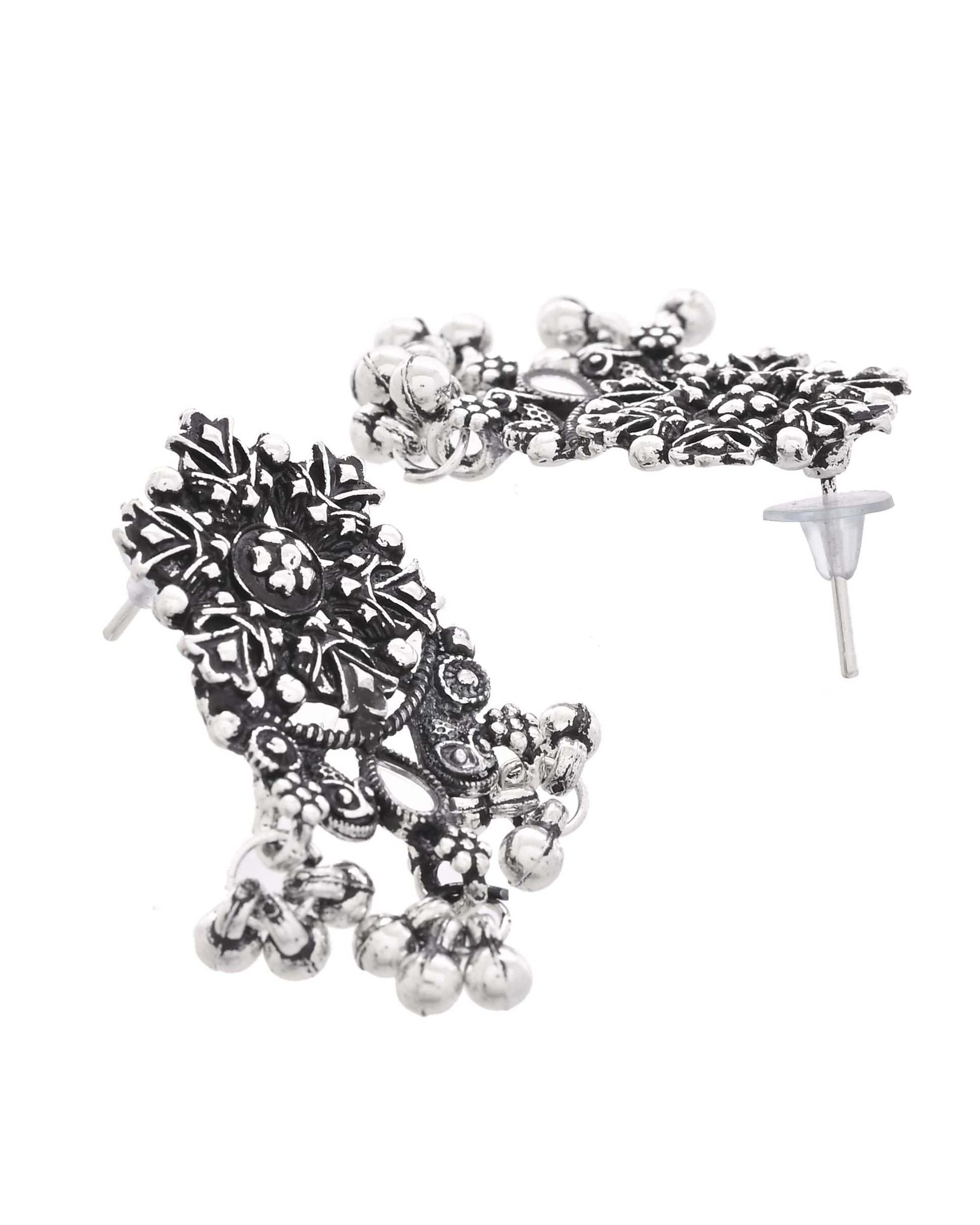 VOJ Oxidized Silver-Plated Artificial Stone And Beaded Long Jewellery Set VOJ (Valley Of Jewellery)