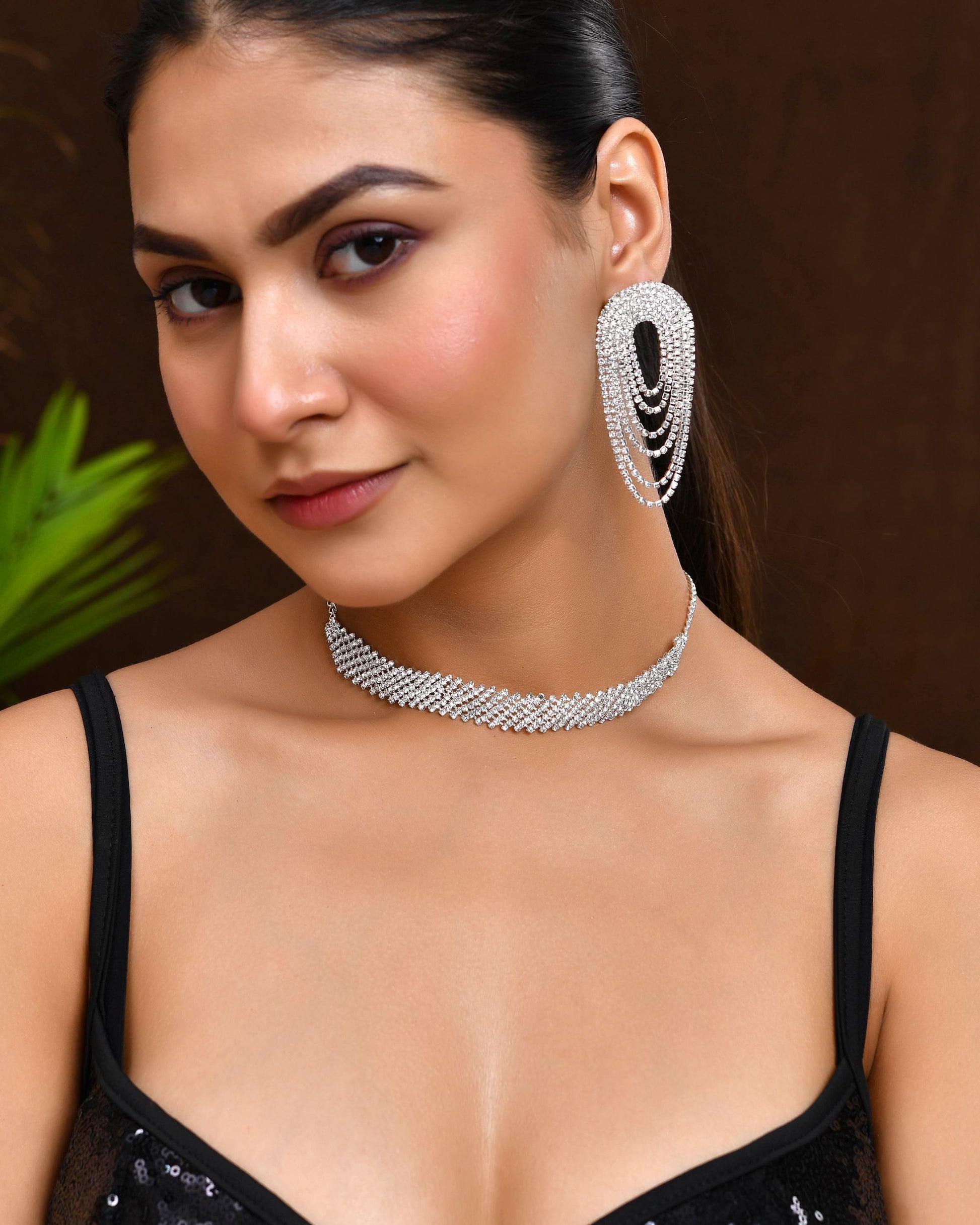 VOJ Silver-Plated Cubic Stone Studded Jewellery Set VOJ (Valley Of Jewellery)