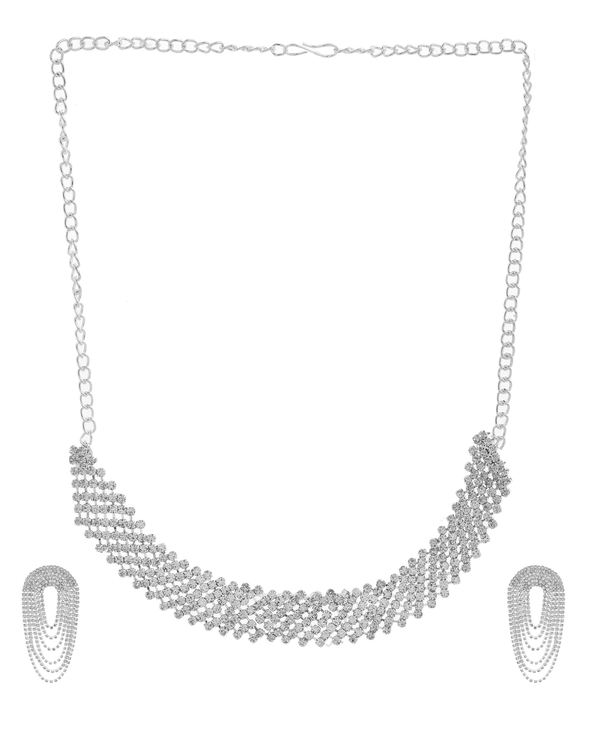 VOJ Silver-Plated Cubic Stone Studded Jewellery Set VOJ (Valley Of Jewellery)