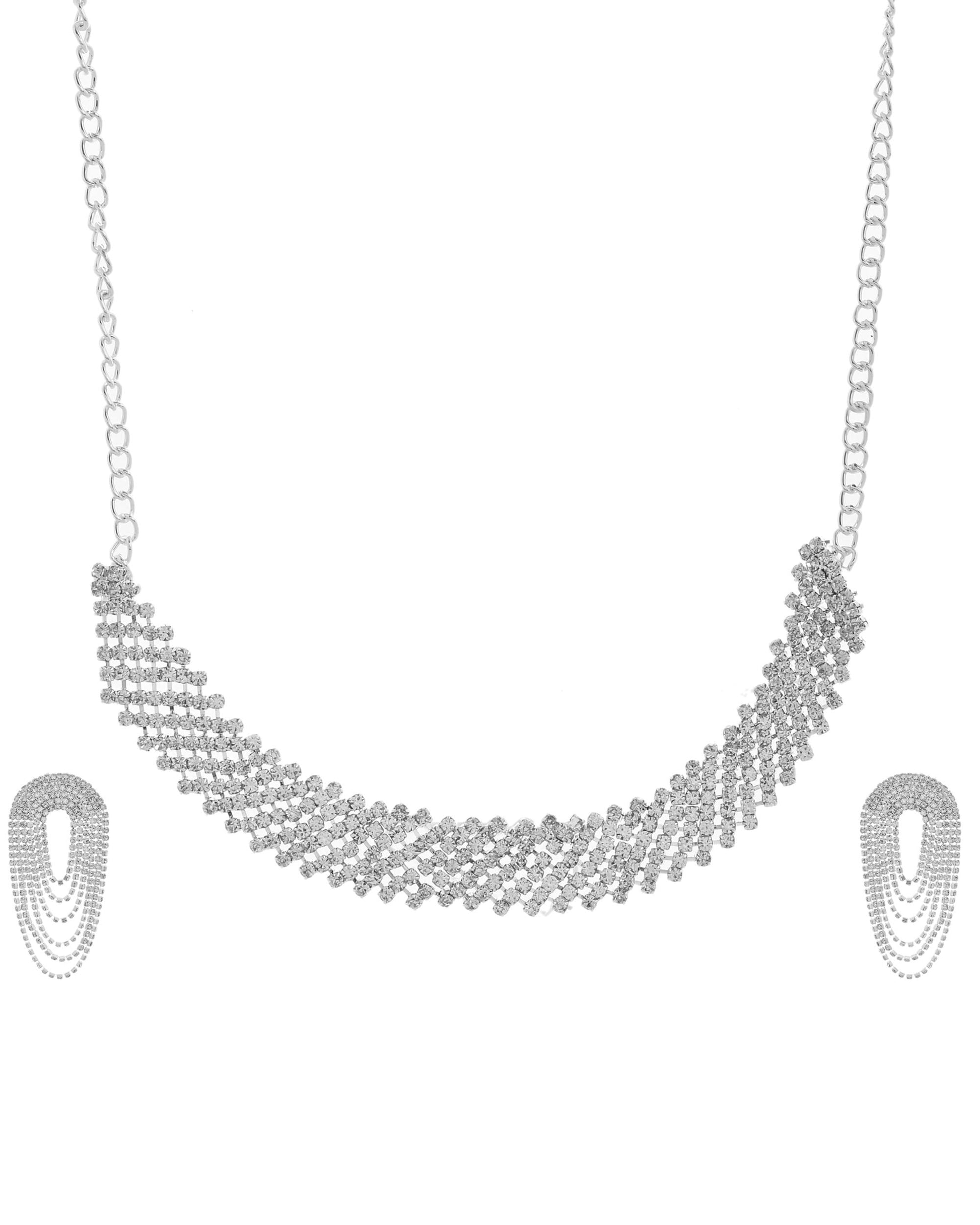 VOJ Silver-Plated Cubic Stone Studded Jewellery Set VOJ (Valley Of Jewellery)