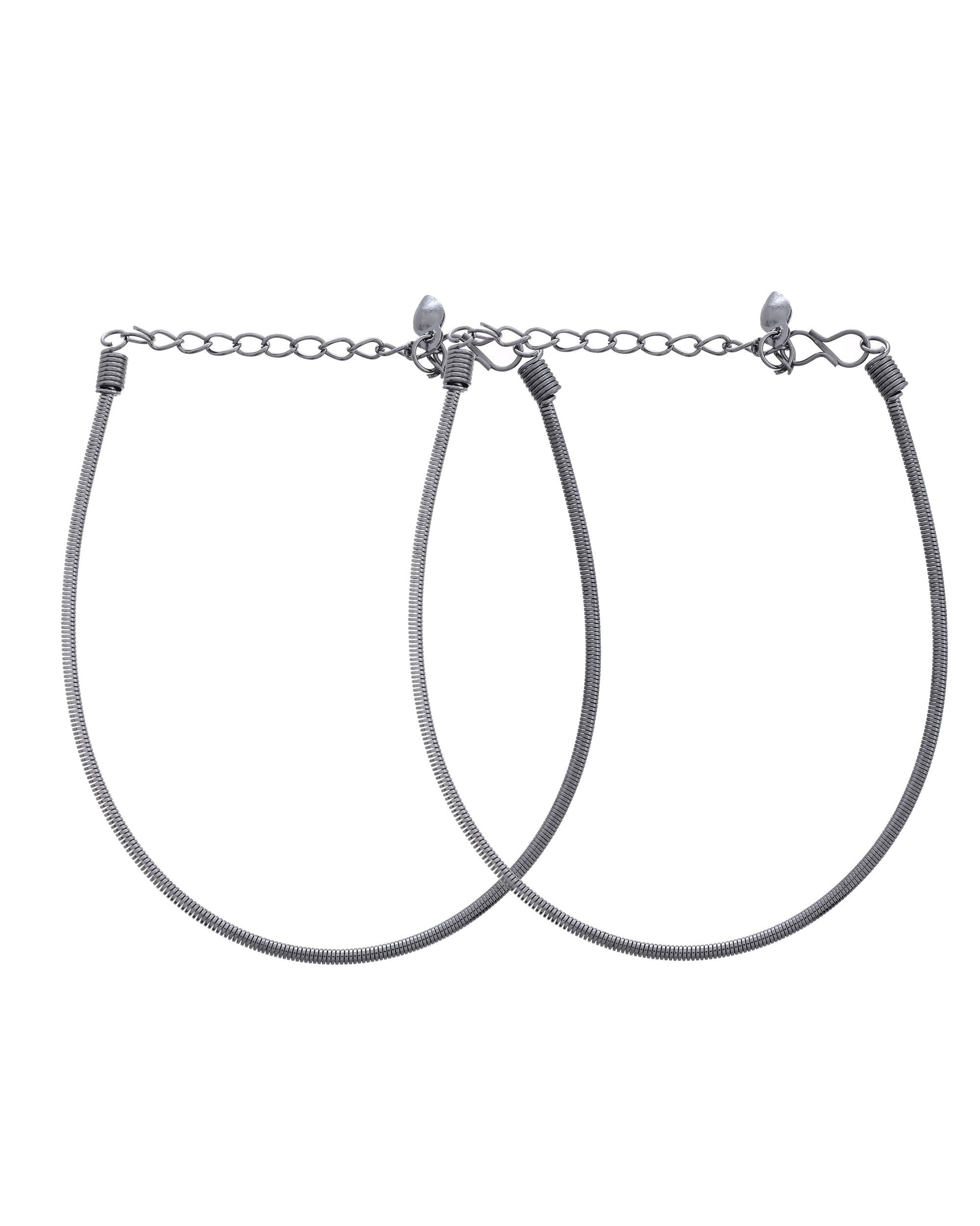 VOJ Set of 2 Rhodium Plated Snake Chain Anklet 