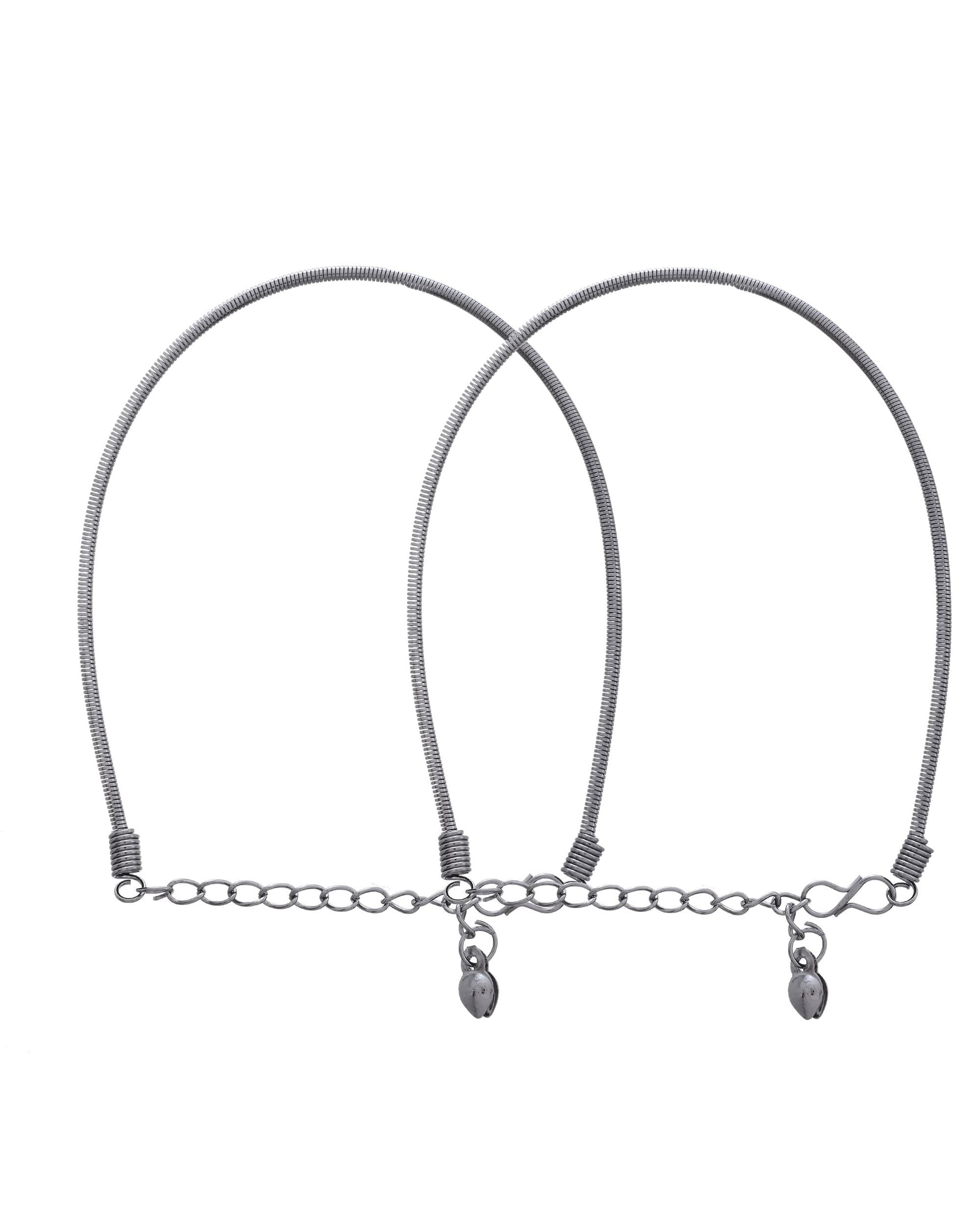VOJ Set of 2 Rhodium Plated Snake Chain Anklet 