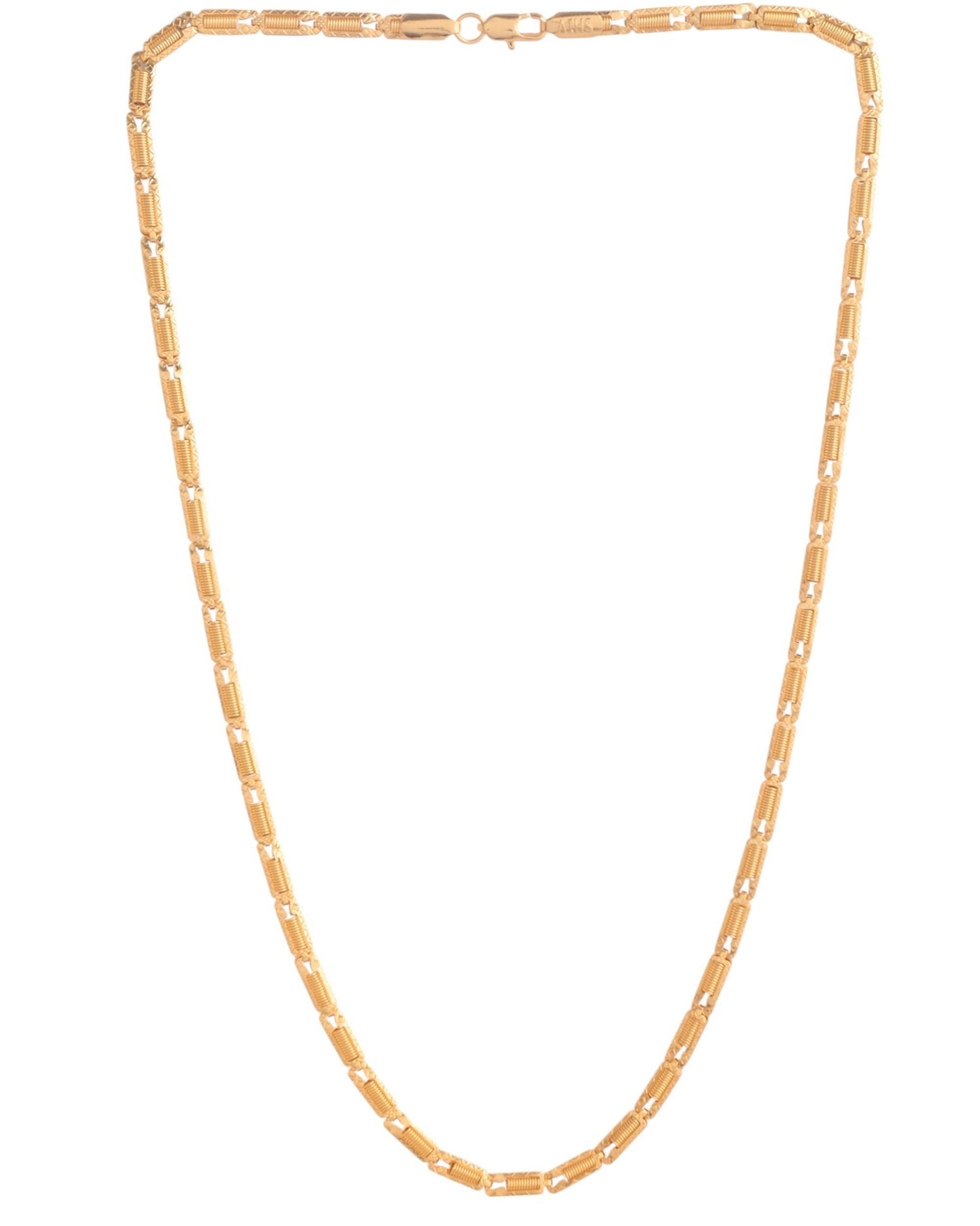 VOJ Men Gold Polished Textured Link Chain 