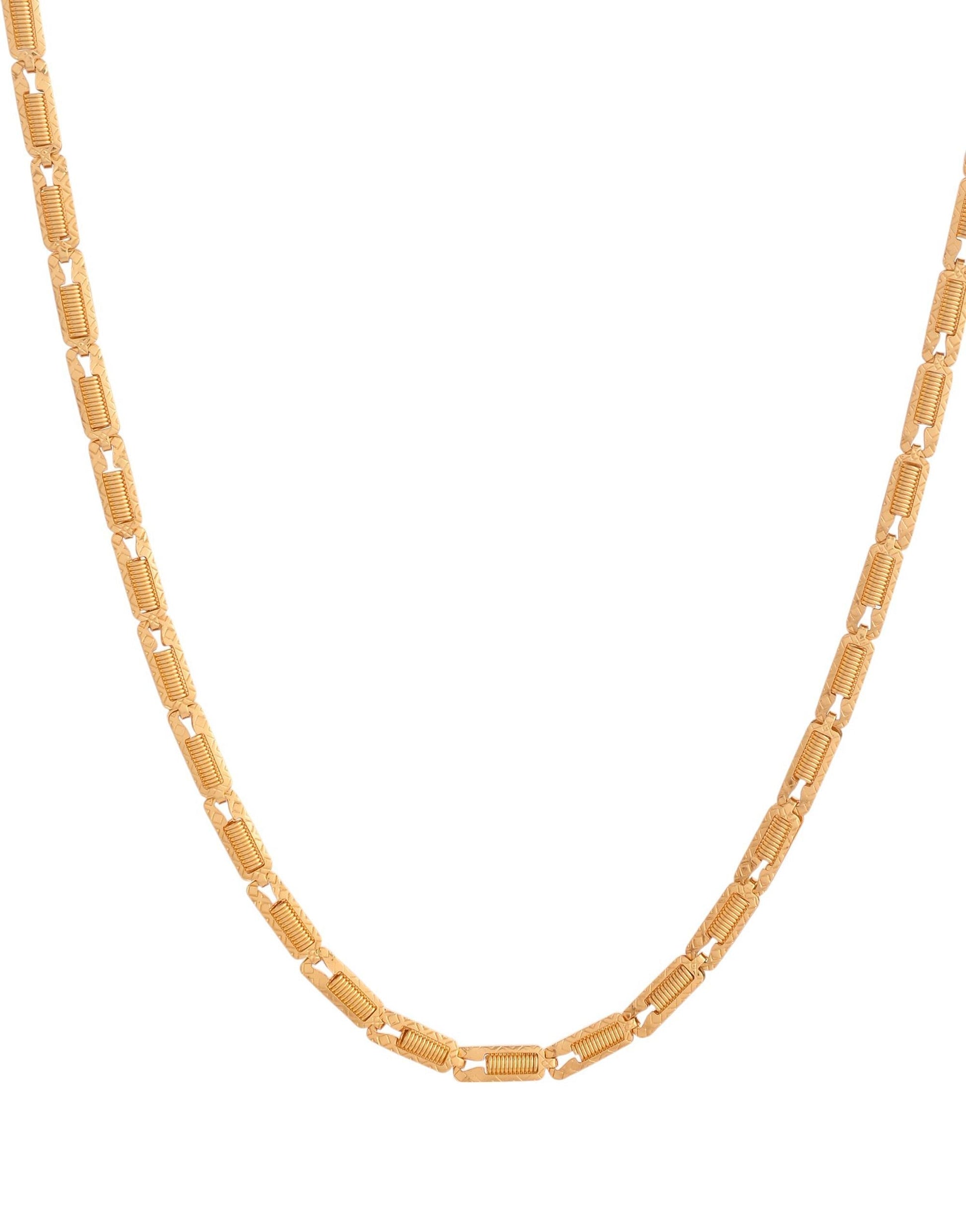 VOJ Men Gold Polished Textured Link Chain 
