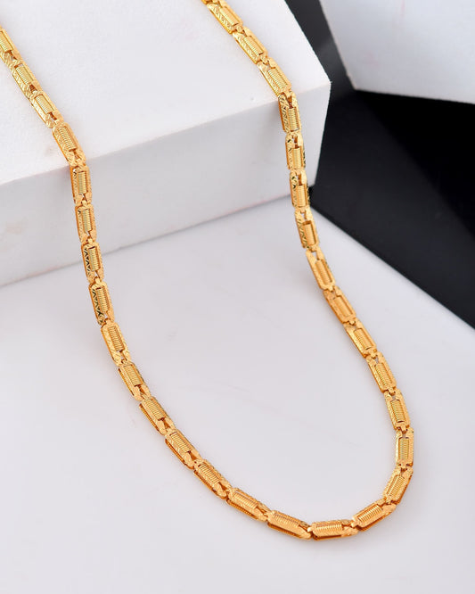 VOJ Men Gold Polished Textured Link Chain 