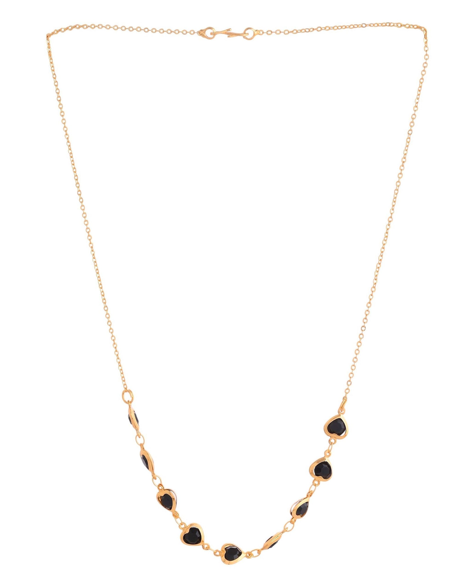 VOJ Gold Polished Stainless Steel Black Hear Shaped Stone Chain 