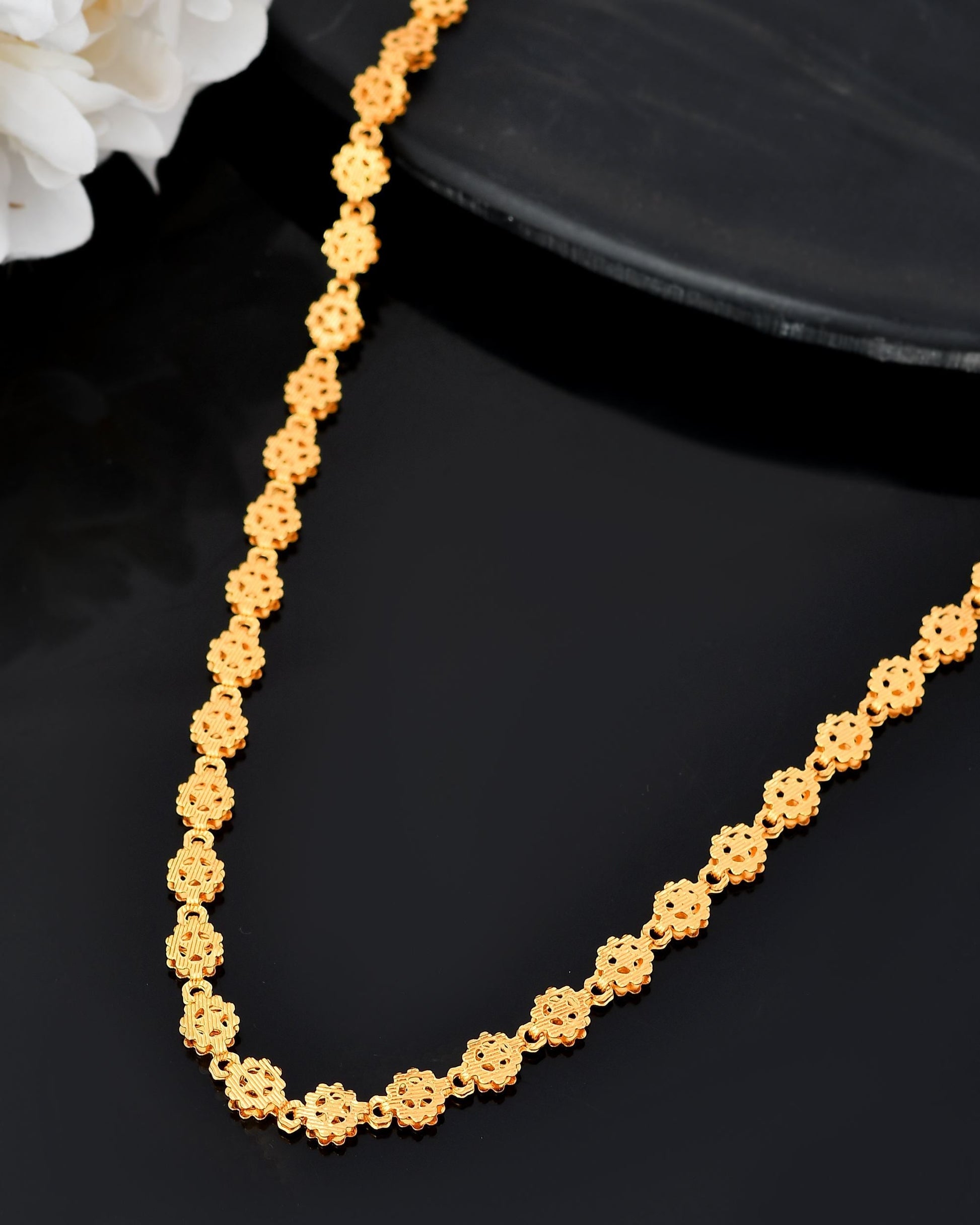 VOJ Women Gold Polished Geometric Shaped Stainless Steel Chain 