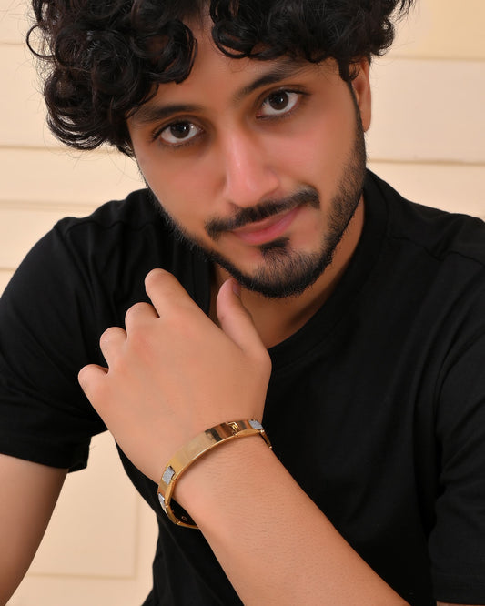 VOJ Men's Dual Toned Grid Bracelet VOJ (Valley Of Jewellery)