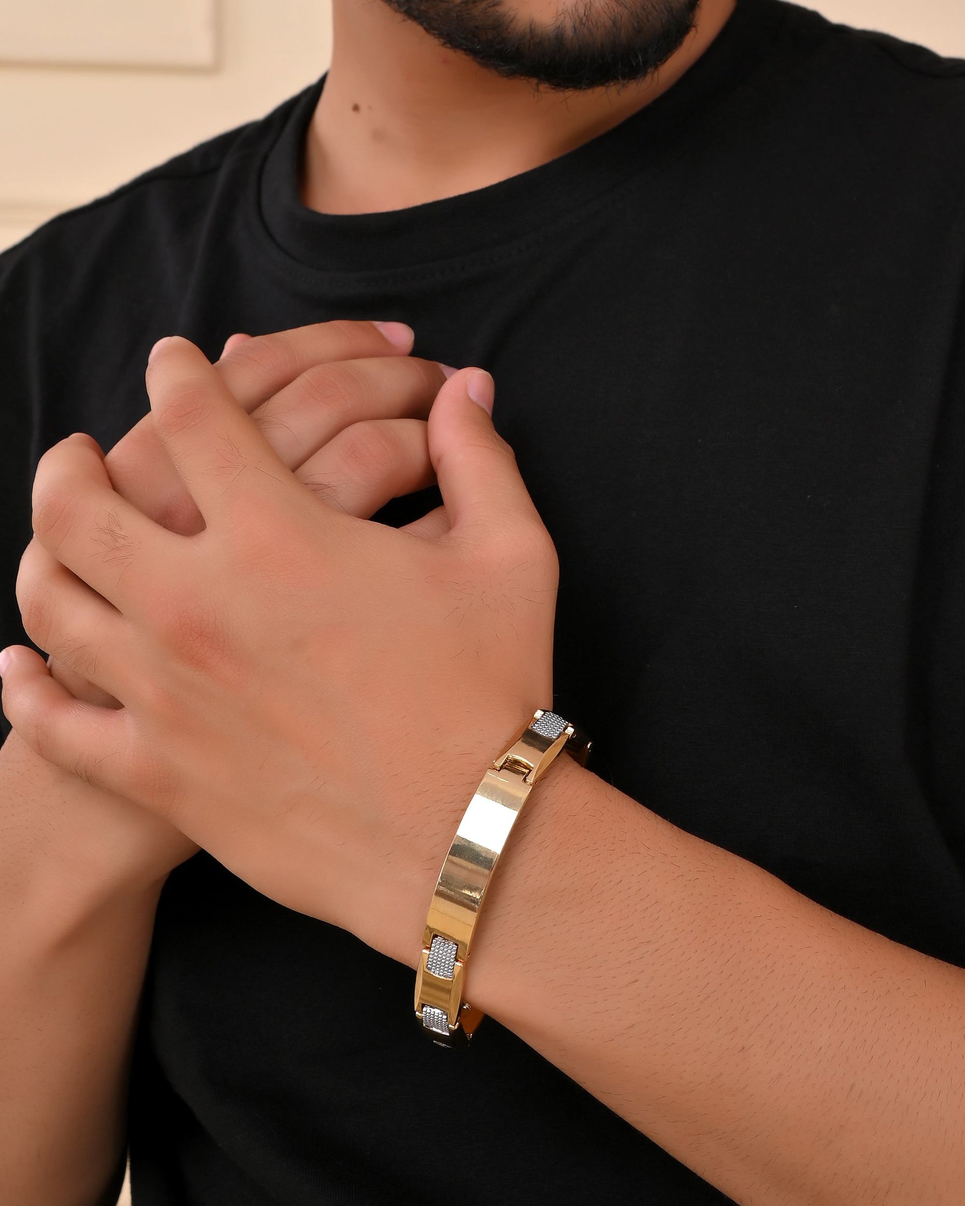 VOJ Men's Dual Toned Grid Bracelet VOJ (Valley Of Jewellery)