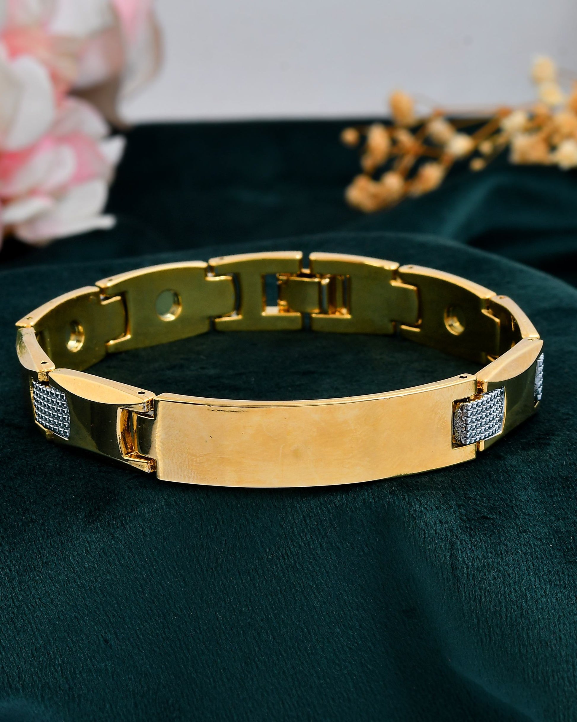 VOJ Men's Dual Toned Grid Bracelet VOJ (Valley Of Jewellery)