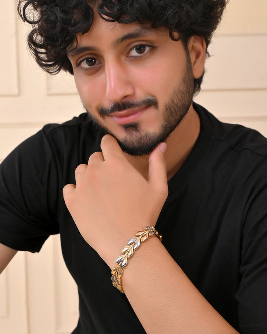 VOJ Gold Toned & Silver-Toned Stainless Steel Magnetic Wheat Chain Bracelet VOJ (Valley Of Jewellery)