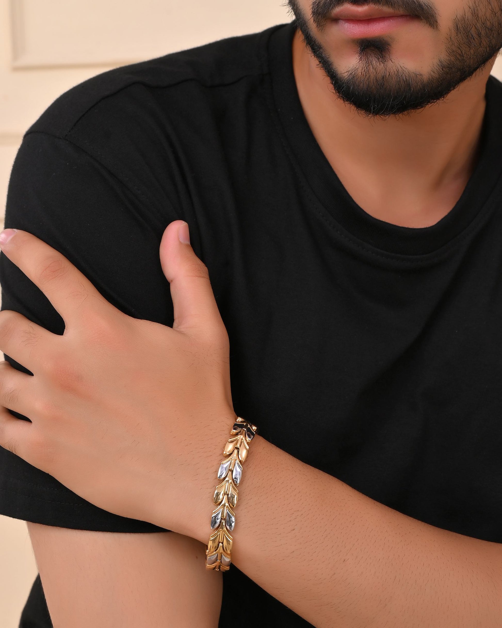 VOJ Gold Toned & Silver-Toned Stainless Steel Magnetic Wheat Chain Bracelet VOJ (Valley Of Jewellery)