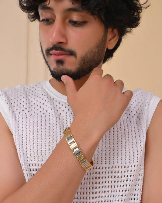 VOJ Men Silver & Gold-Toned Link Bio Energy Bracelet VOJ (Valley Of Jewellery)